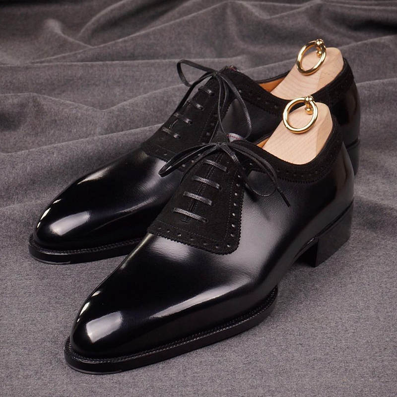 Black Splicing Suede Dress Shoes - nesoline4