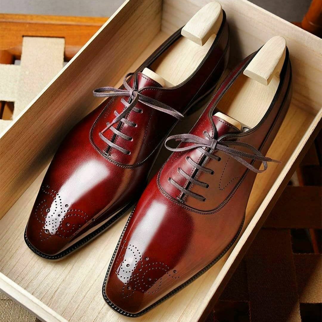 Classic Handmade Red Brock Oxford Men's Leather Shoes