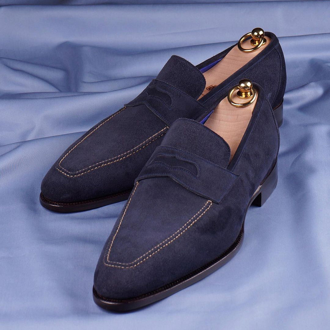Dark blue suede mask classic men's loafers