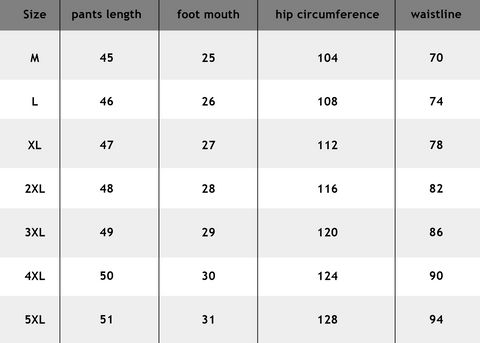 Shorts Size Chart Reference