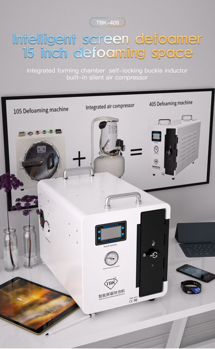 TBK405 15inch Bubble Removing Machine Defoamer Built-in Air Compressor Phone Tablet iPad Screen Bubble Remover Intelligent LCD Screen Defoaming Machine