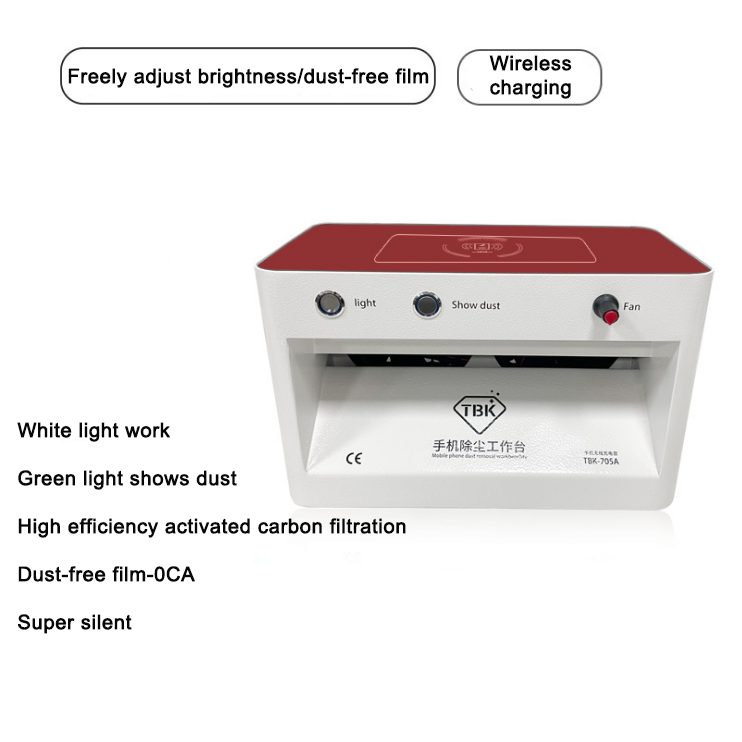 TBK-705A Dust Showcase Mobile Phone Dirt Removal Workbench LED Scratch Crack Detection Cleaning Bench