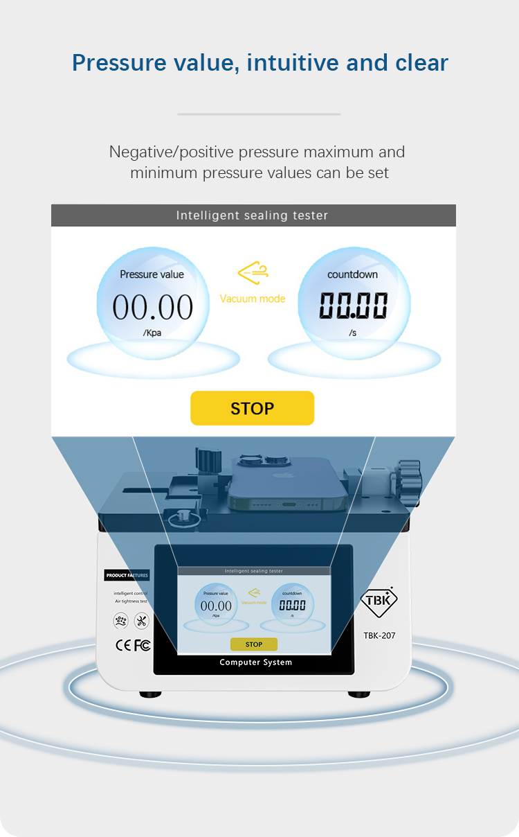2023 New TBK 207 3 in 1 Air Tightness Waterproof and Dustproof Air Tightness Detector Intelligent Phone Tester for LCD Screen of mobile phone