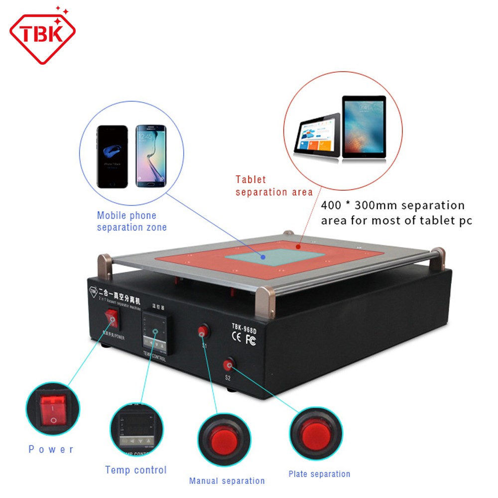 TBK-968D Vacuum Separating Machine Built-with Pumps for 19 Inch Pad & Smartphone Screen