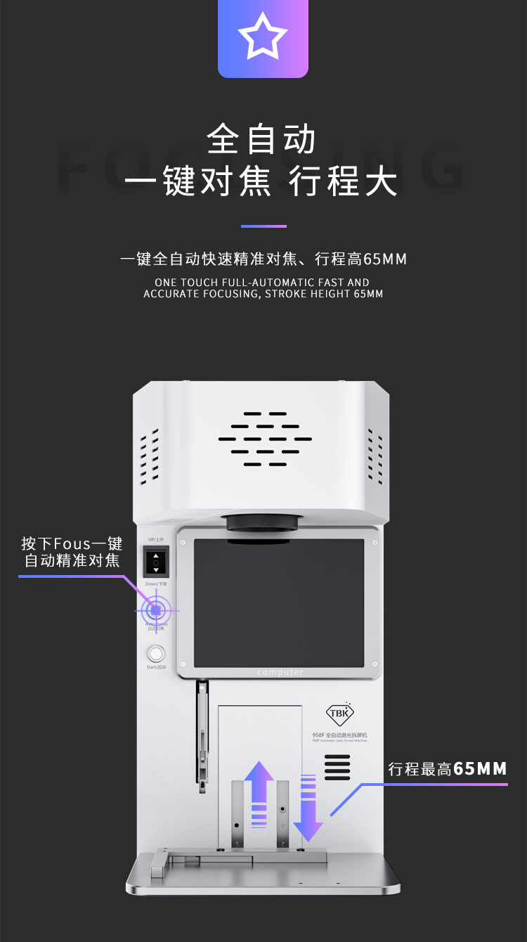 TBK 958F Mini 20W Laser Machine for iphone 8 to13promax Back Glass Removing Built-in Smoke Exhaust Device