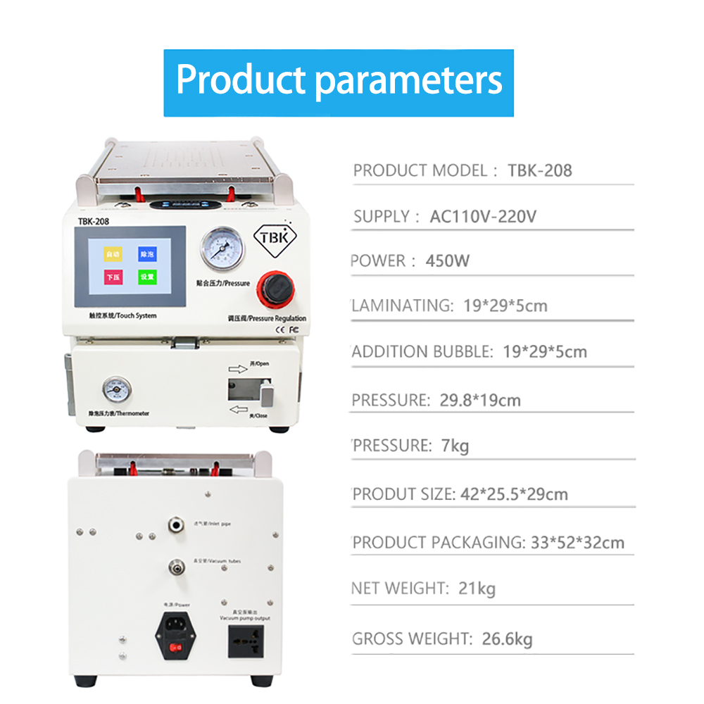 TBK-208 Professional LCD Repair Machine 3-in-1 Vacuum Separating Laminating and Bubble-Removing Machine