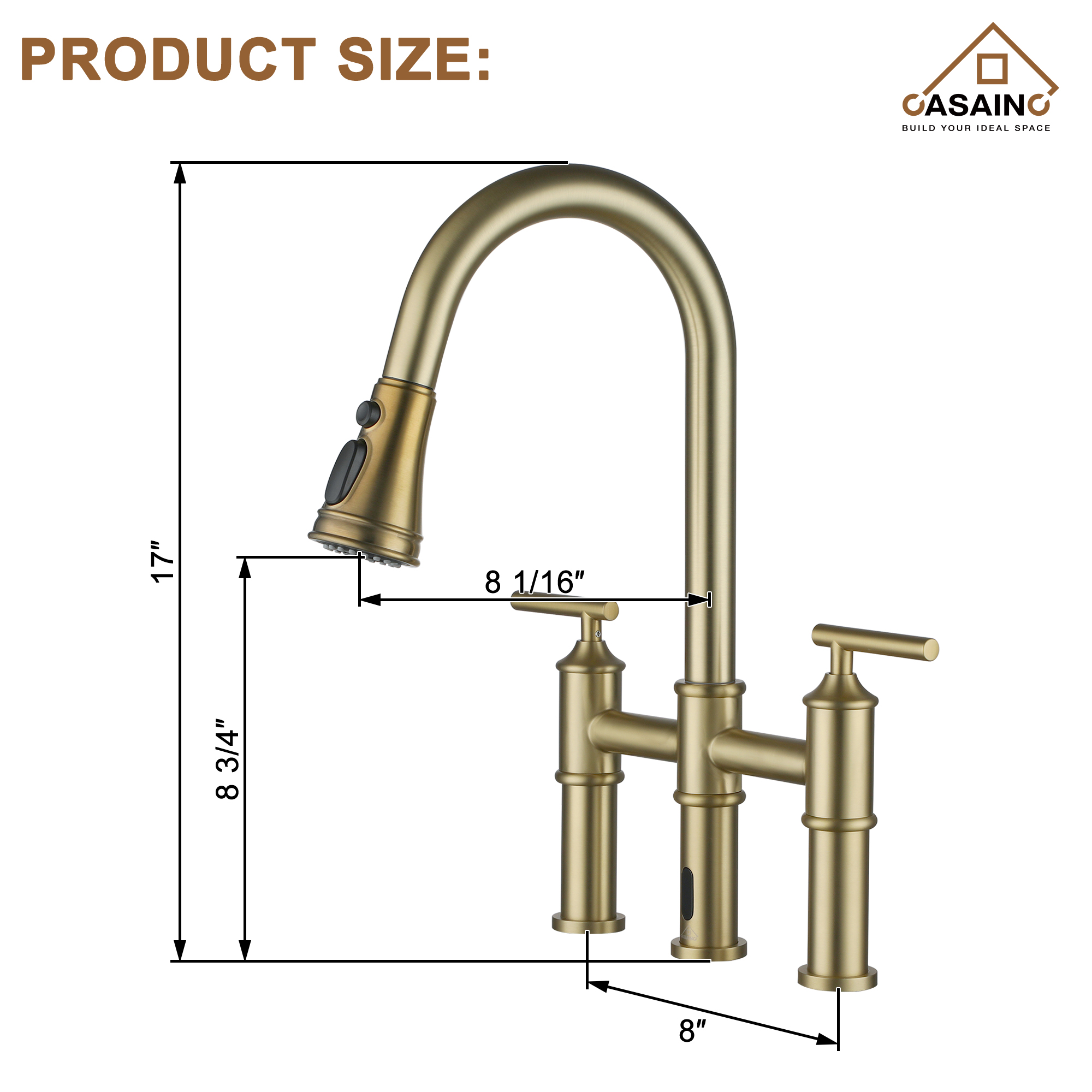 Double-Handle Kitchen Faucet with Pull-Out Sprayer Infrared Sensor in Brushed Nickel/Matte Black/Brushed Gold