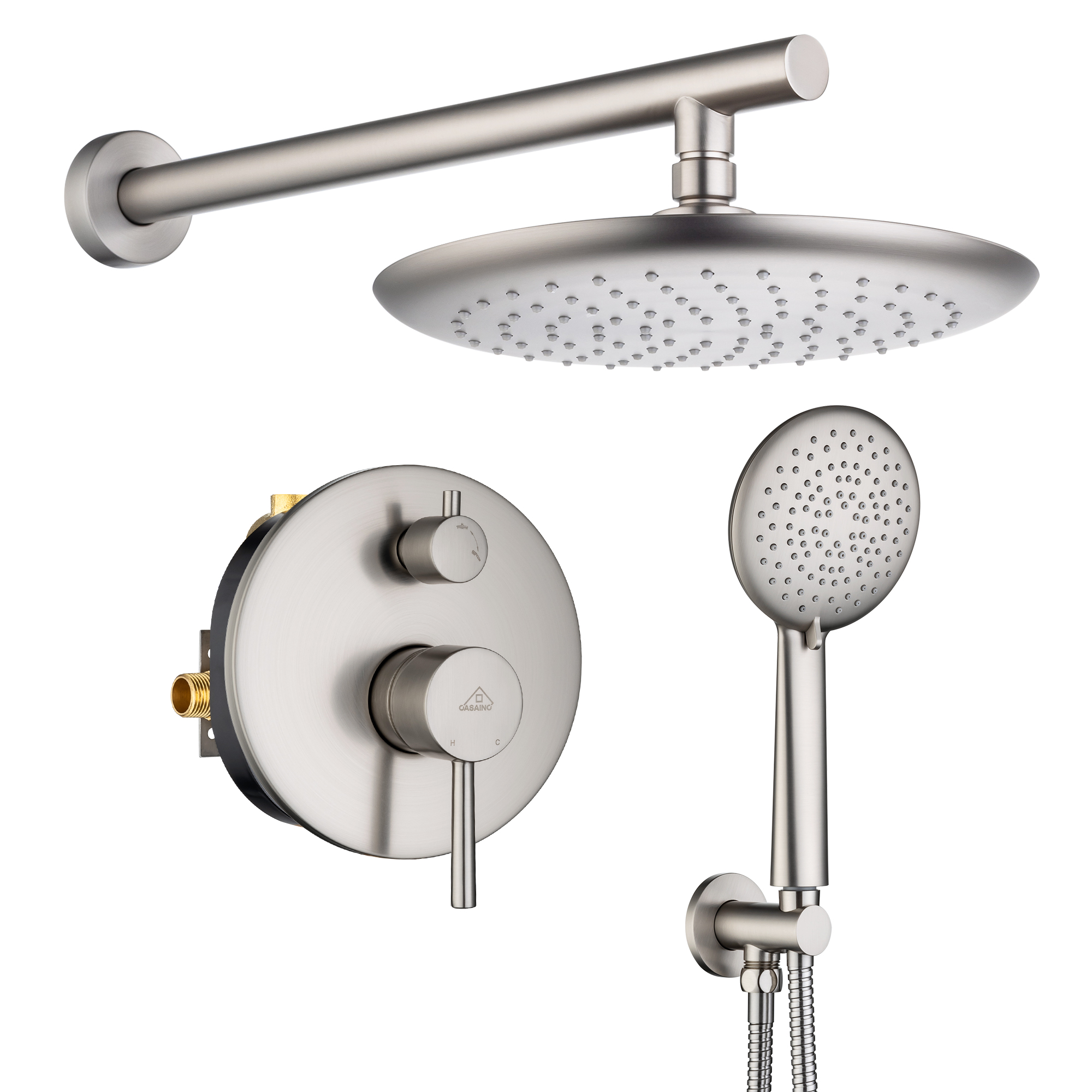 CASAINC 9.5'' Wall-mounted rain shower faucet with pressure balanced valve