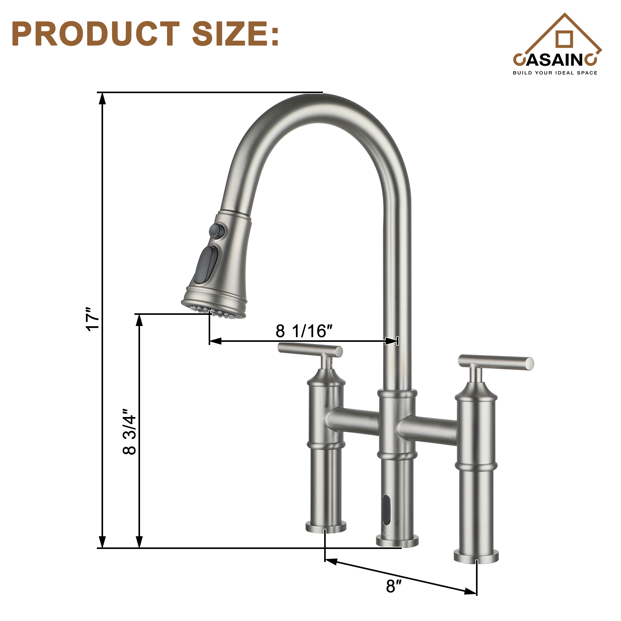 Double-Handle Kitchen Faucet with Pull-Out Sprayer Infrared Sensor in Brushed Nickel/Matte Black/Brushed Gold