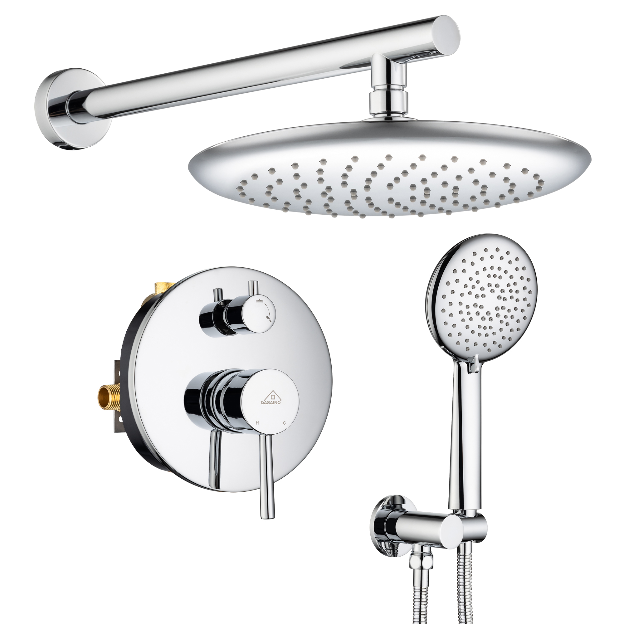 CASAINC 9.5'' Wall-mounted rain shower faucet with pressure balanced valve