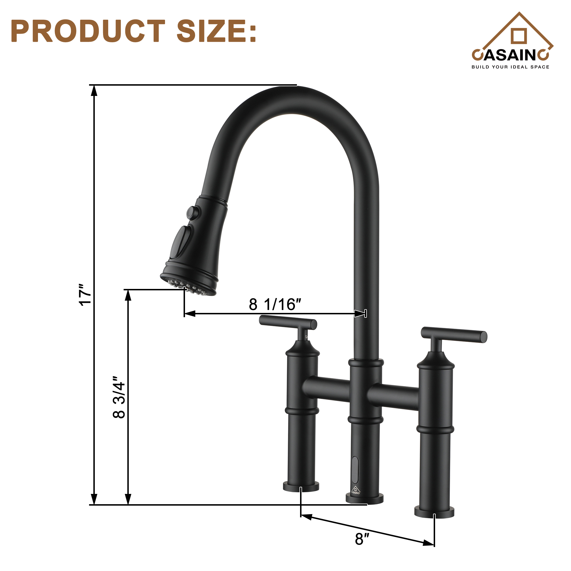 Double-Handle Kitchen Faucet with Pull-Out Sprayer Infrared Sensor in Brushed Nickel/Matte Black/Brushed Gold