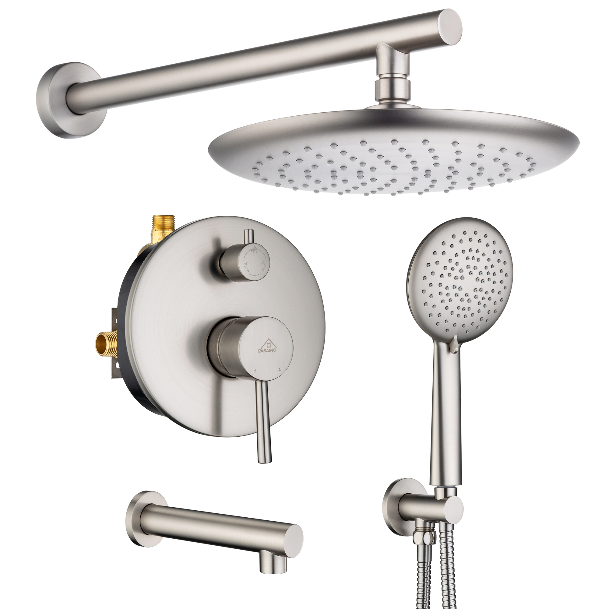 CASAINC 9.5inch Wall-mounted rain shower faucet with pressure balanced valve