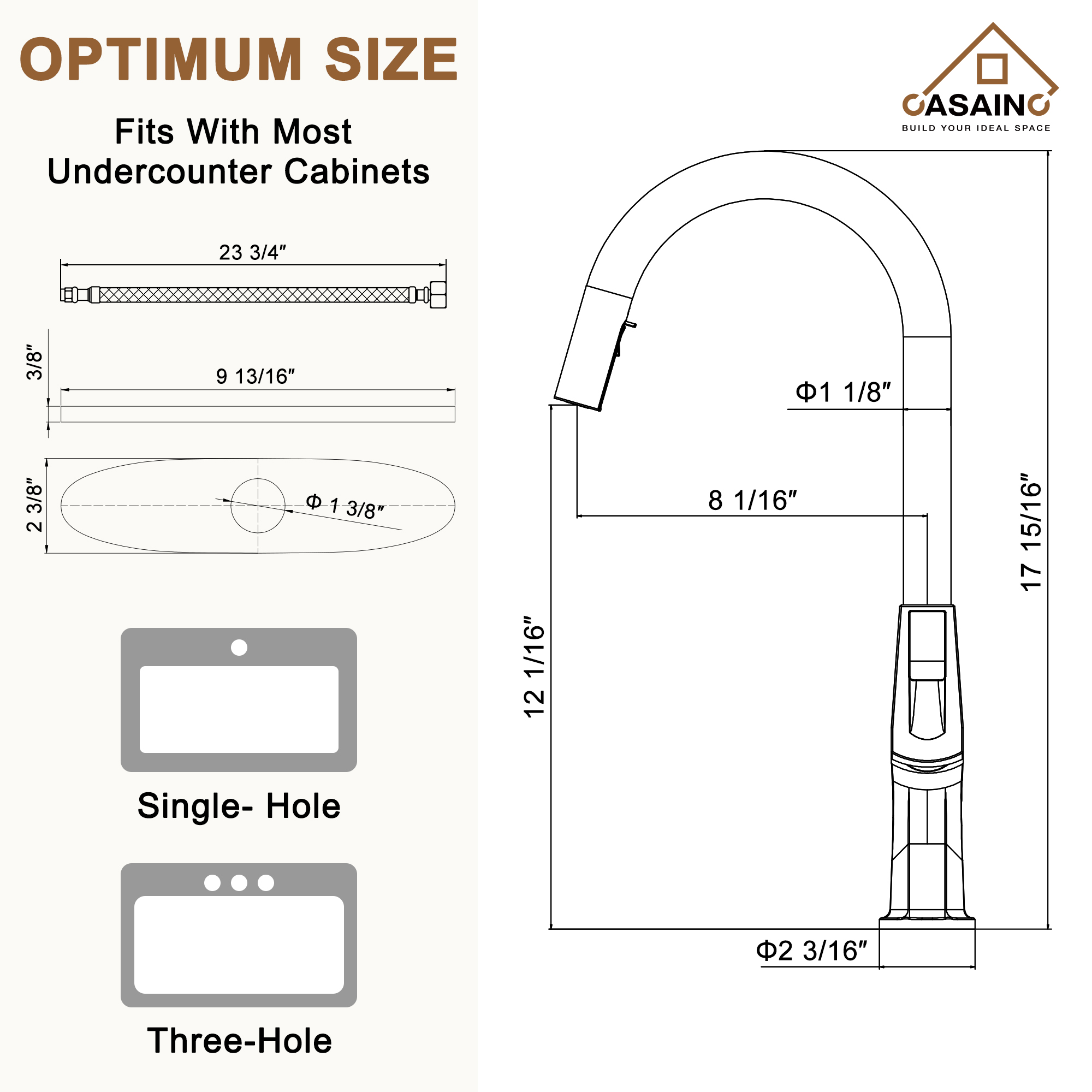 Single-Handle Kitchen Faucet with Pull-Out Sprayer in Matte Black Brushed Nickel Brushed Gold