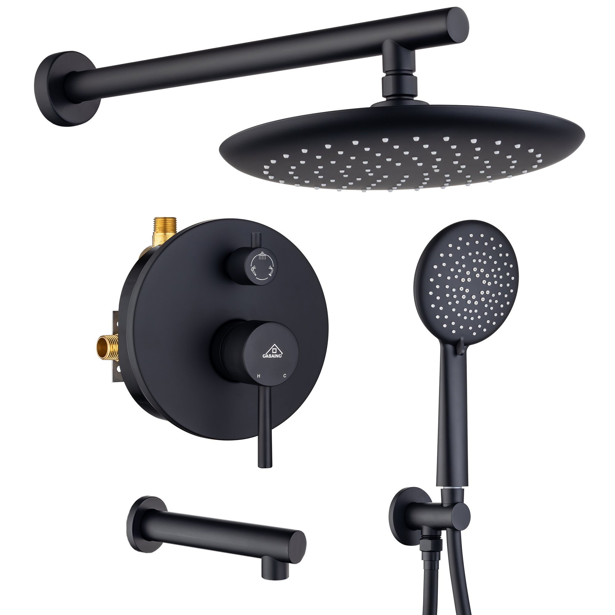 CASAINC 9.5inch Wall-mounted rain shower faucet with pressure balanced valve