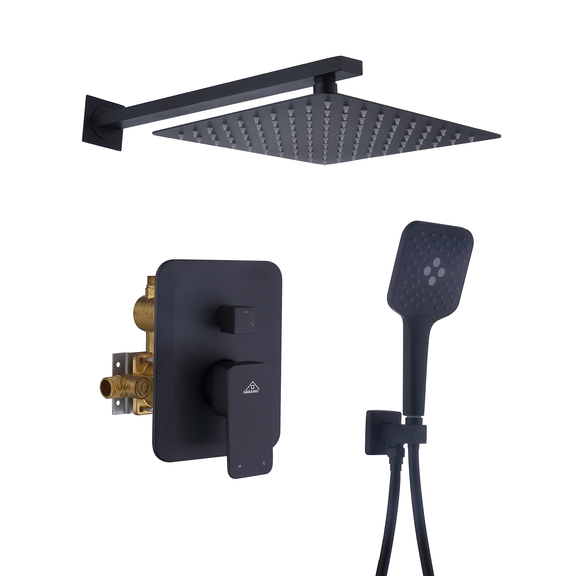 CASAINC 9.8" Square Wall-mounted Rain Shower Faucet with Pressure Balanced Valve