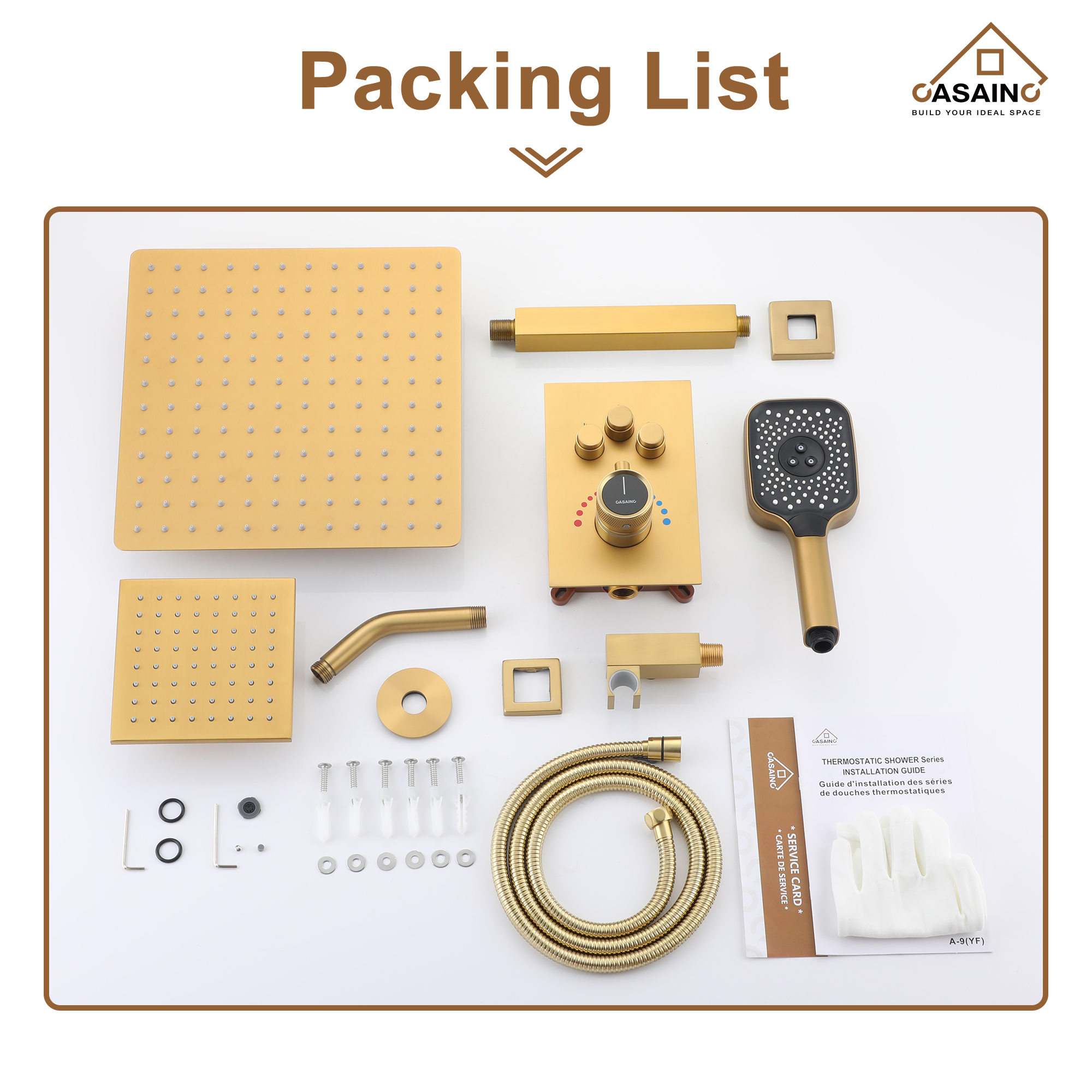 Celling Mount 12 Inch Rainfall Shower Head 3 Function Thermostatic Shower System  Wth Wall Mount 6 Inch Regular Shower Head