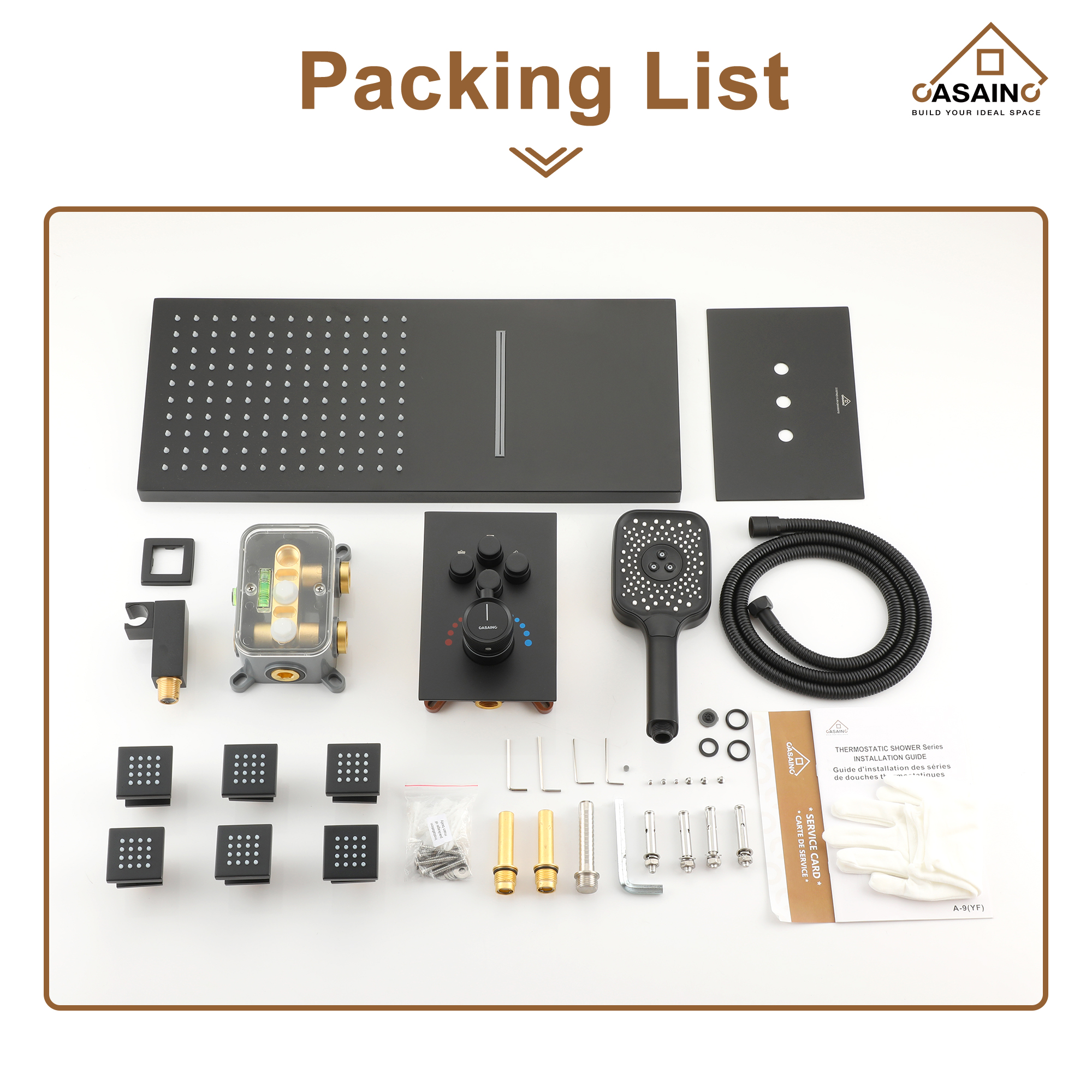 Wall Mounted 20 Inch Rectangular Dual-function Rainfall Shower Head 4 Function Thermostatic Shower System , With  6 Body Jets