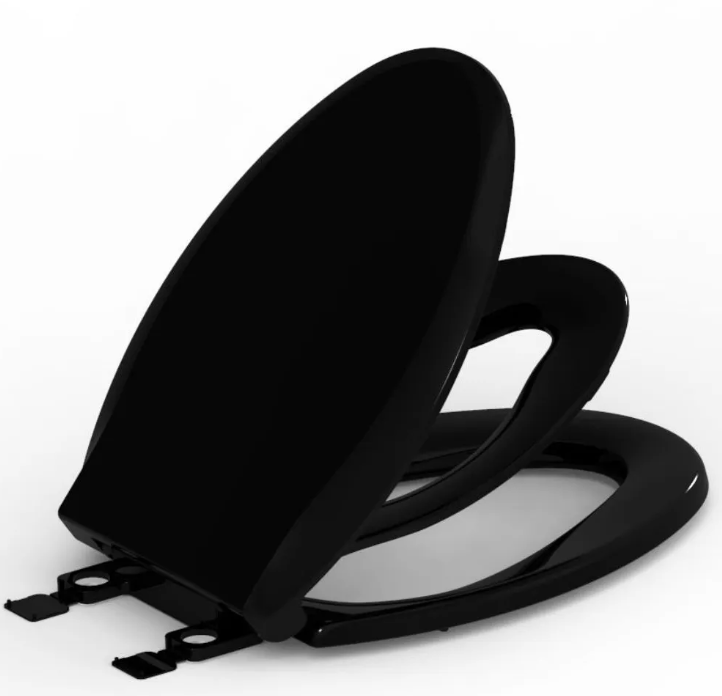 CASAINC Polypropylene Elongated Closed Front Toilet Seat with Sub-Seat in Black