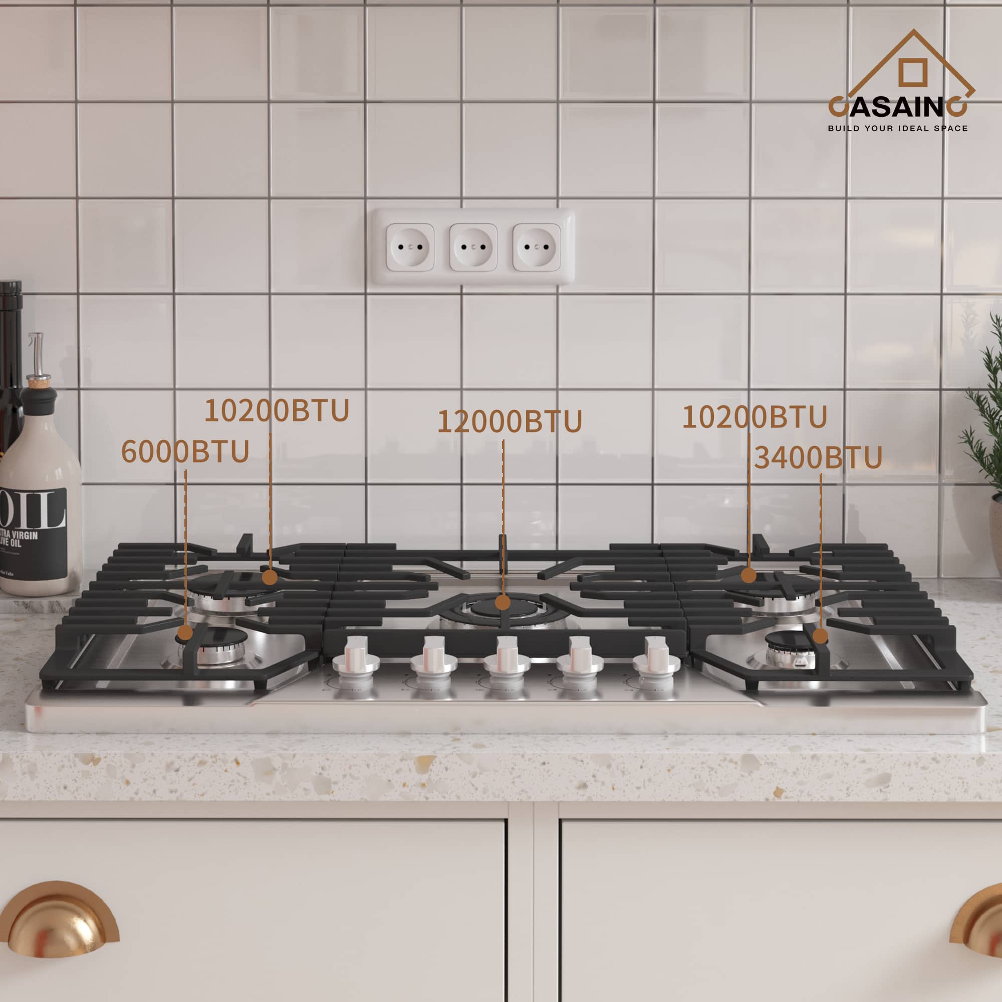 Built-in 30 in. Gas Cooktop in Stainless Steel with 5 Burners including Power Burners and LP Kit, CSA Certified