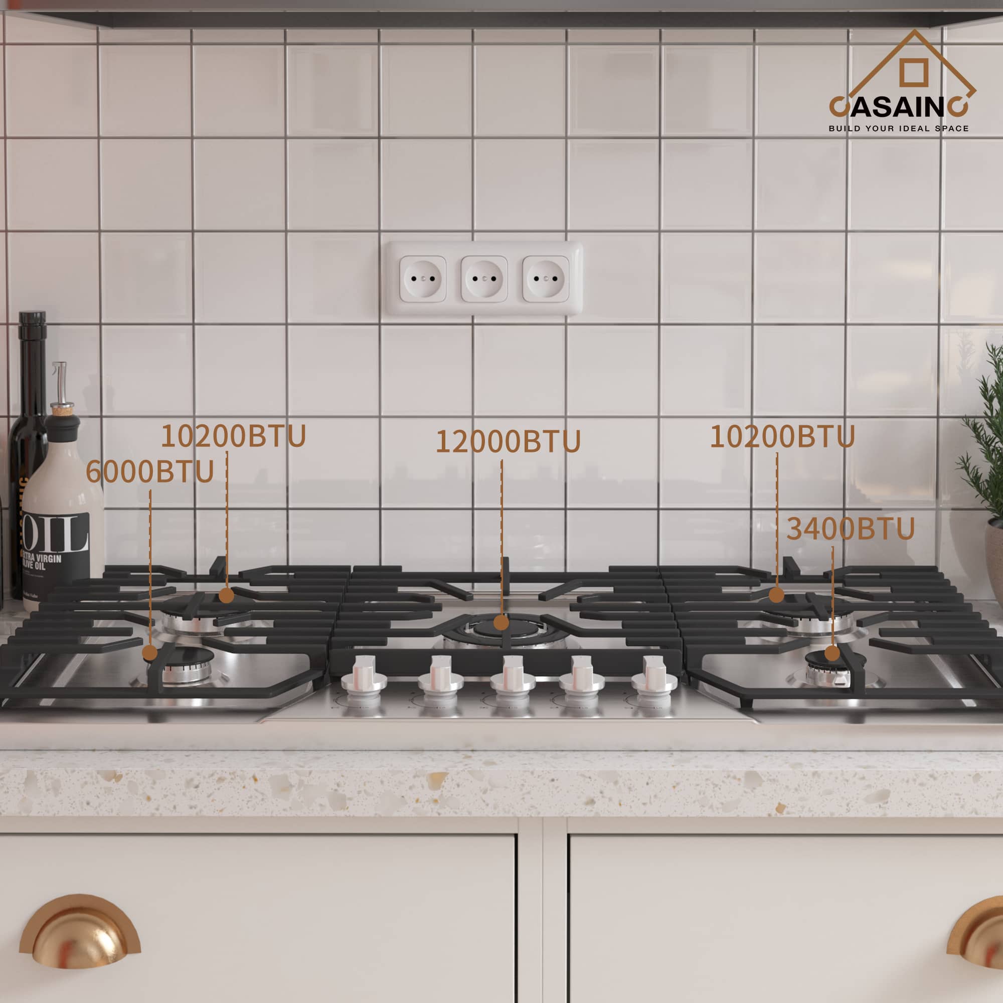 Built-in 30 in. Gas Cooktop in Stainless Steel with 5 Burners including Power Burners and LP Kit, CSA Certified