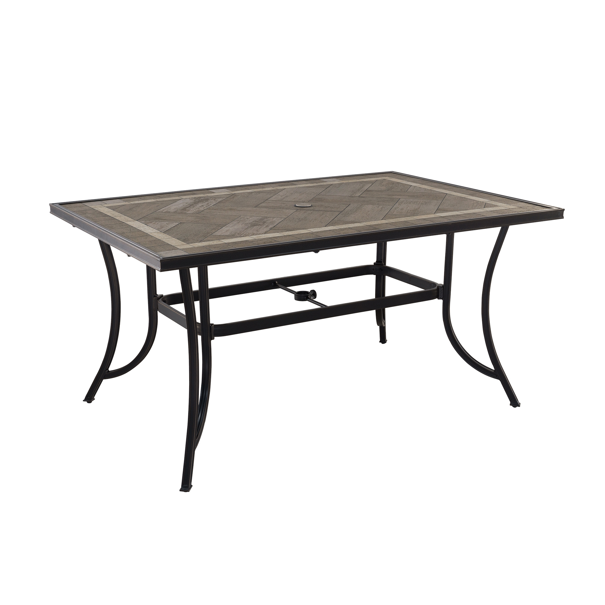 59 inch W * 40 inch D Aluminum Ceramic Tile Top Rectangular Dining Table with Umbrella Hole