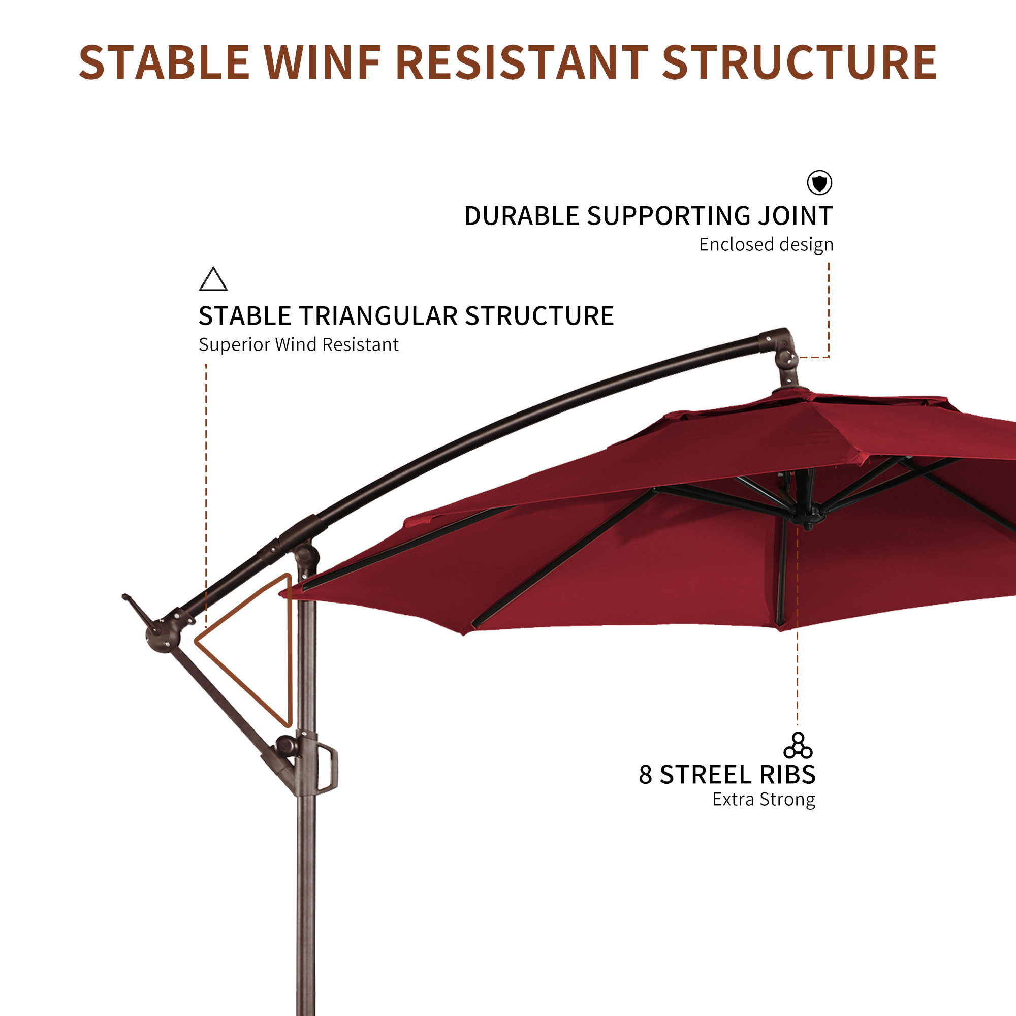 10ft×10ft Cantilever Umbrella without Base