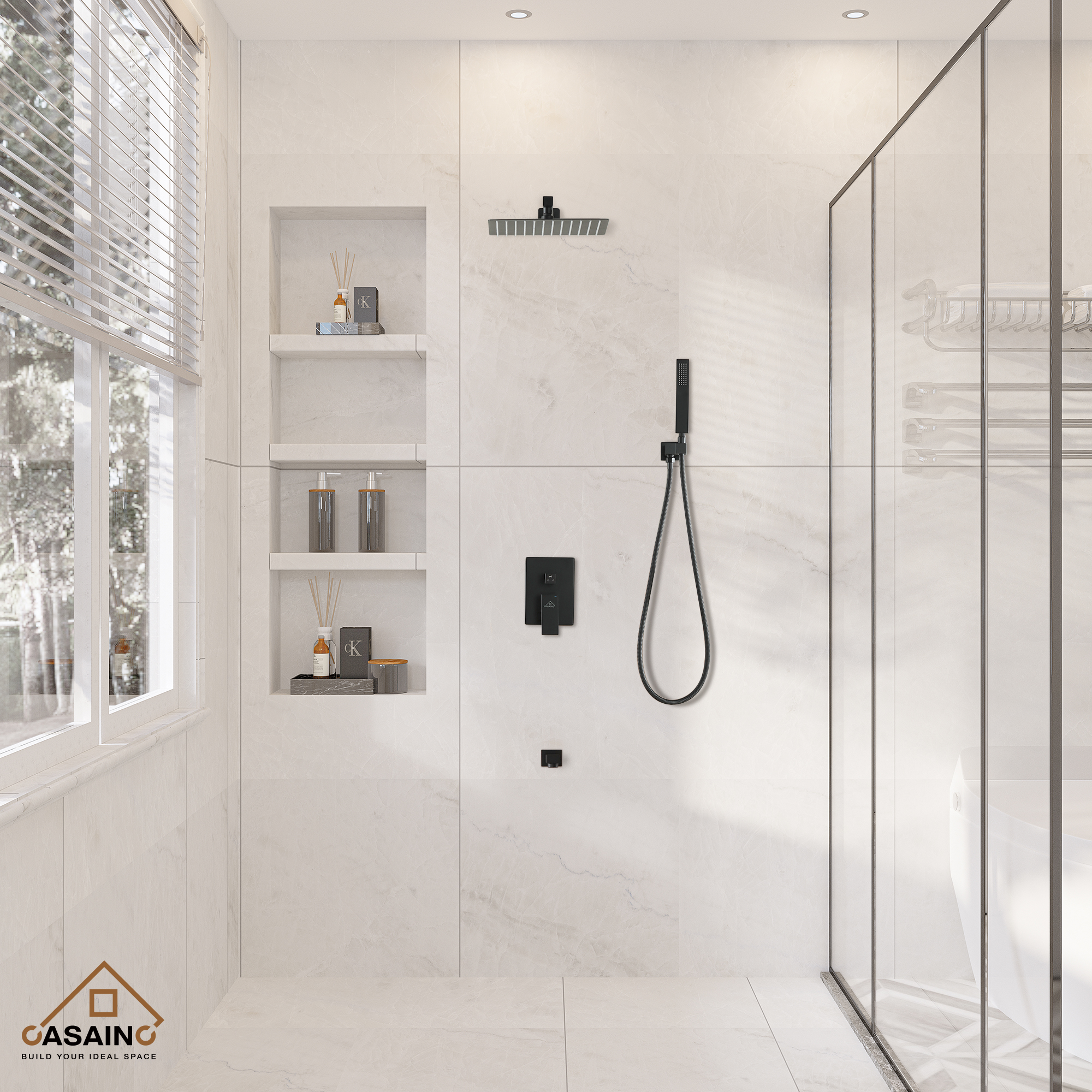 CASAINC 12 inch Wall Mounted Shower System with Bathtub Faucet and Hand Shower