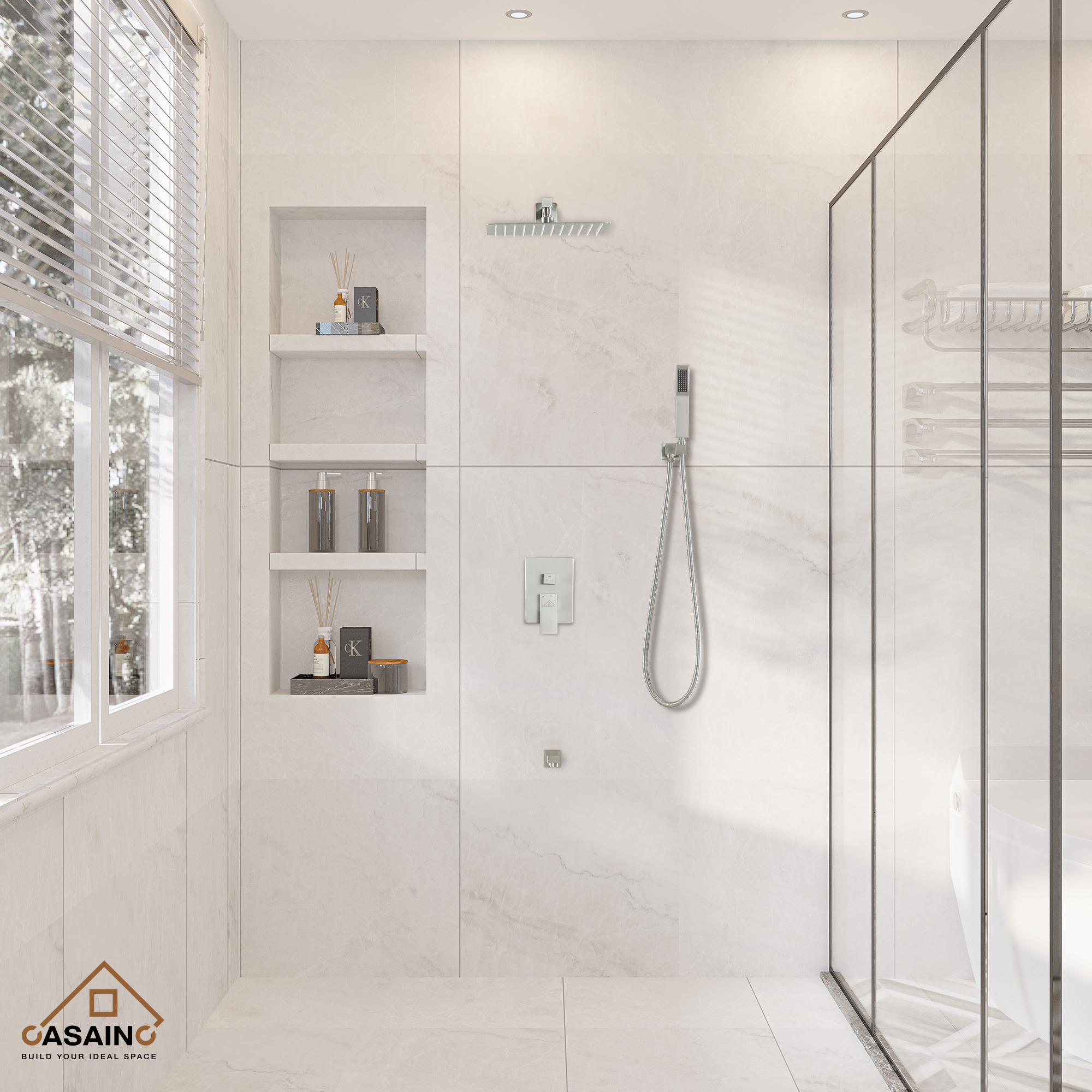 CASAINC 12 inch Wall Mounted Shower System with Bathtub Faucet and Hand Shower