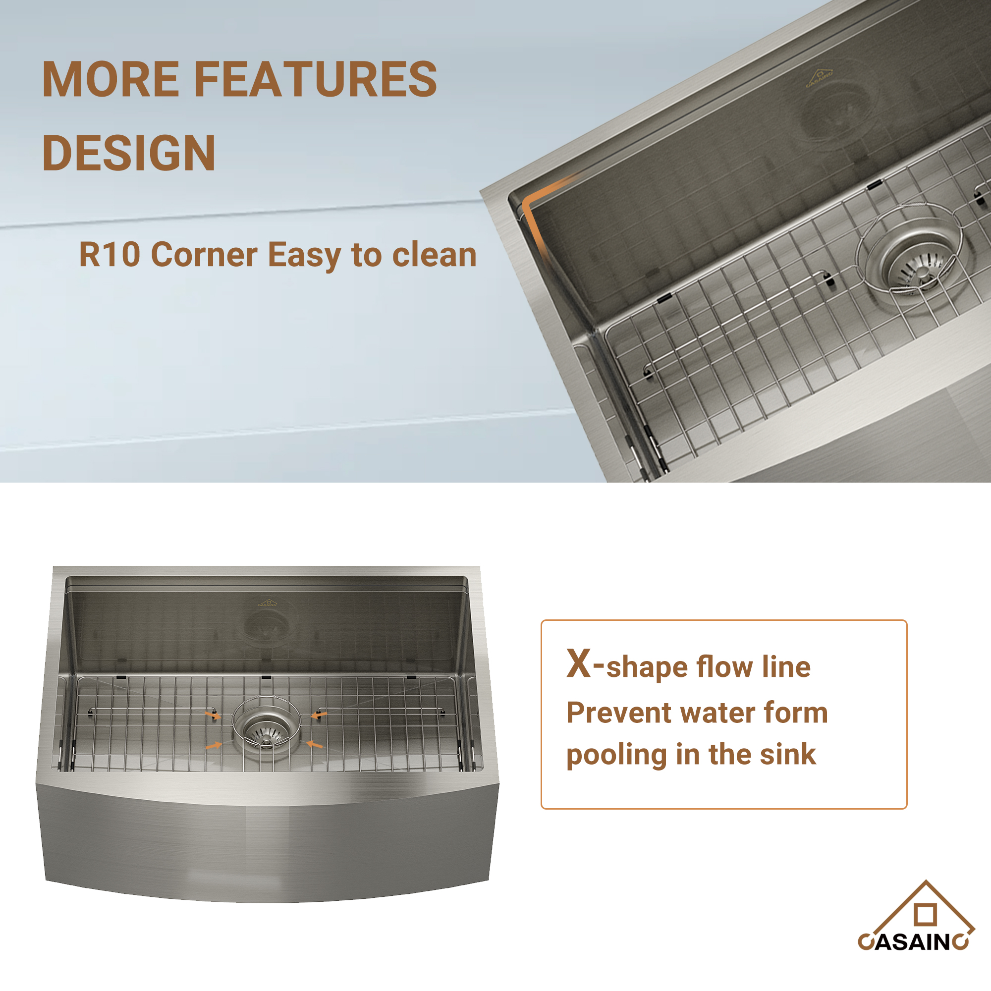 Farmhouse Stainless Steel 30/33/36 inch Single Bowl Kitchen Sink in Brushed