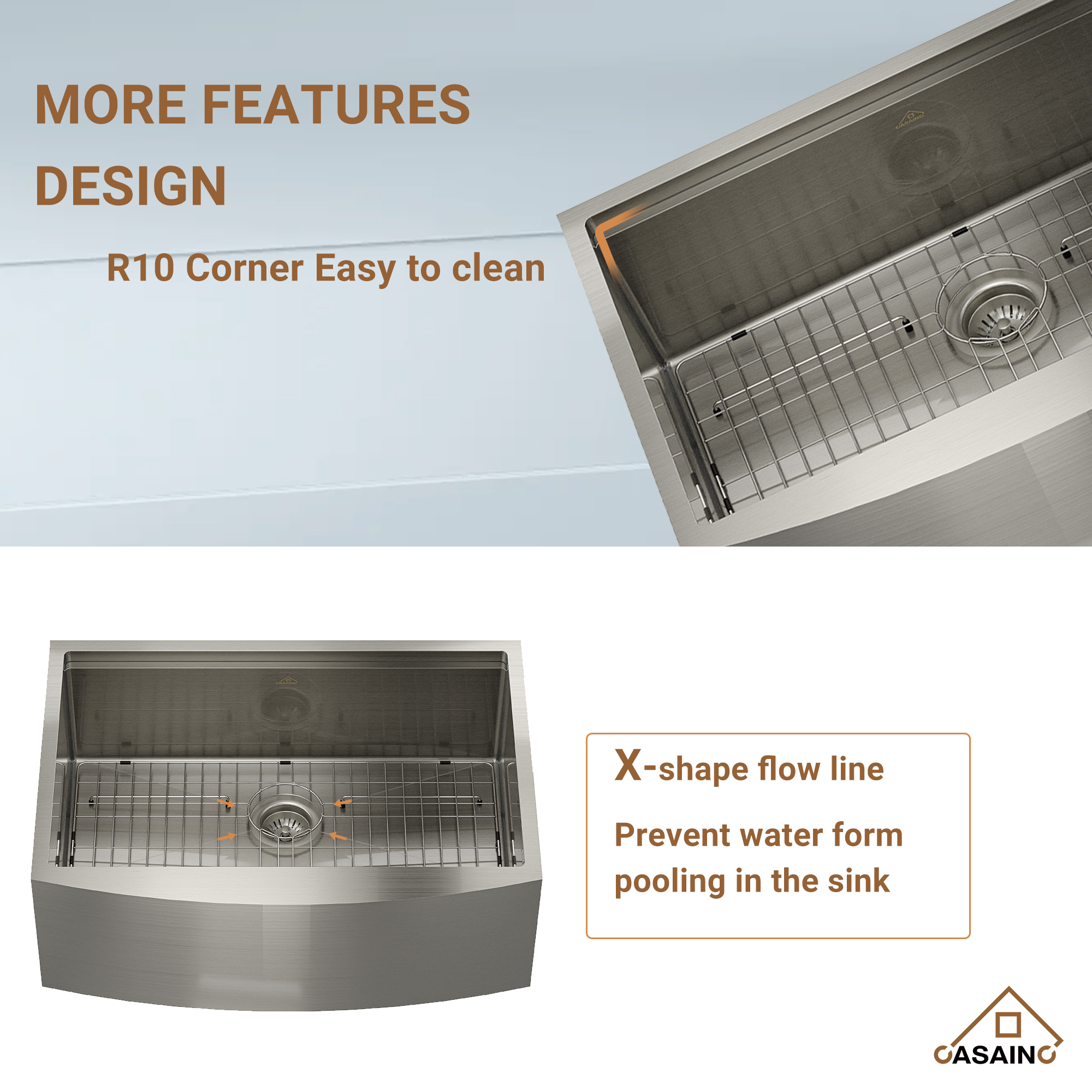 Farmhouse Stainless Steel 30/33/36 inch Single Bowl Kitchen Sink in Brushed