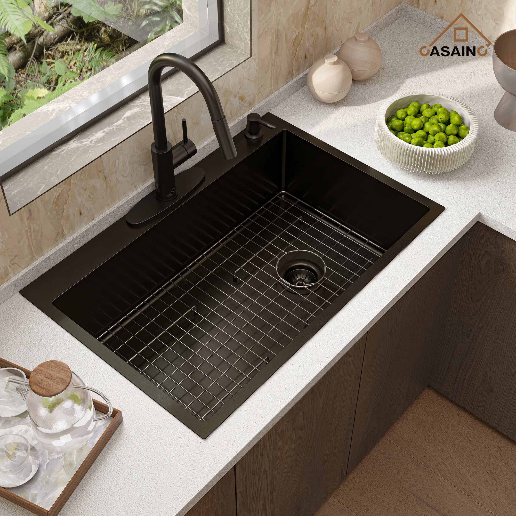 Drop-In Stainless Steel 33-inch 1-Hole Single Bowl Kitchen Sink in Nano PVD Gunmetal Black