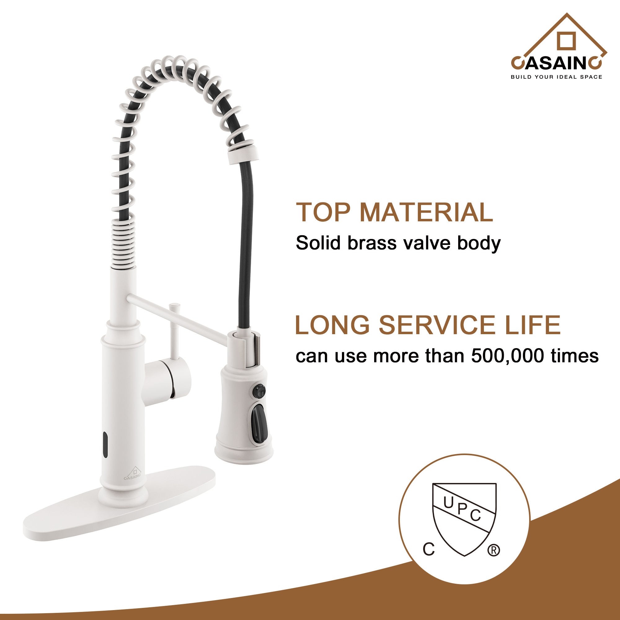 CASAINC 1.8gpm Single-Handle Spring Pull Down Sprayer Kitchen Faucet with Infrared Induction Function and Deck Plate in Matte Black/Brushed Nickel