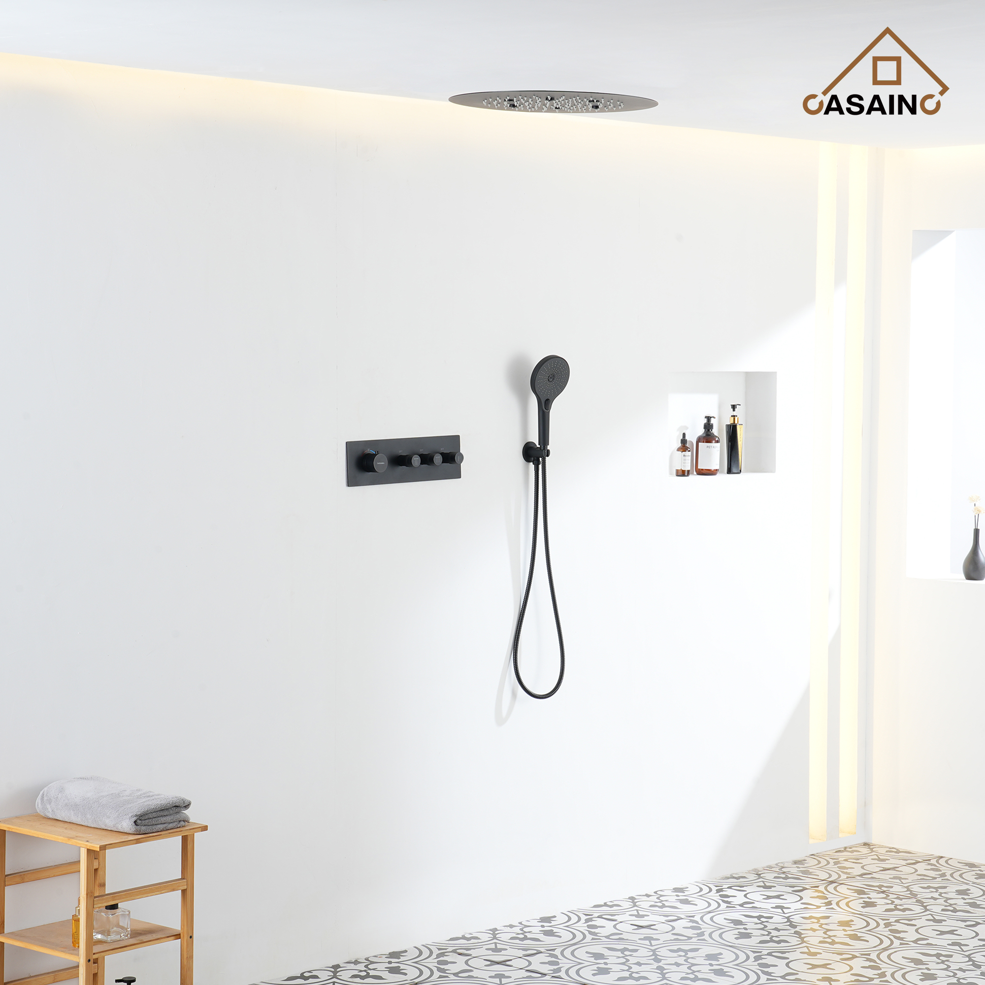 20 Inch Luxury Thermostatic Shower System in Matte Black