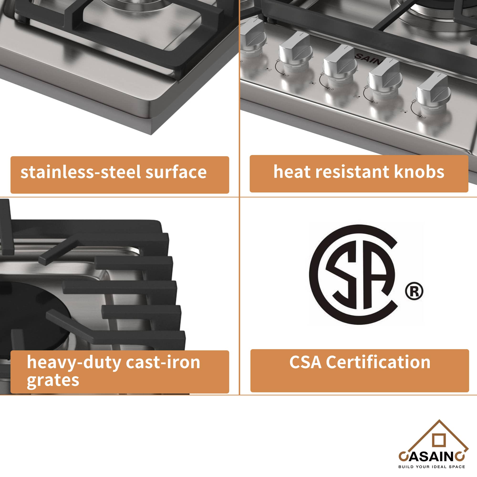 Built-in 30 in. Gas Cooktop in Stainless Steel with 5 Burners including Power Burners and LP Kit, CSA Certified