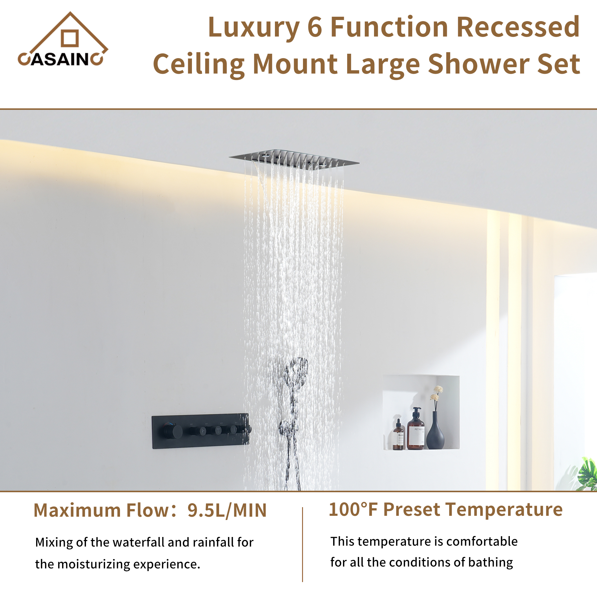4 Functions 12 Inch Ceiling Mounted Thermostatic Shower System