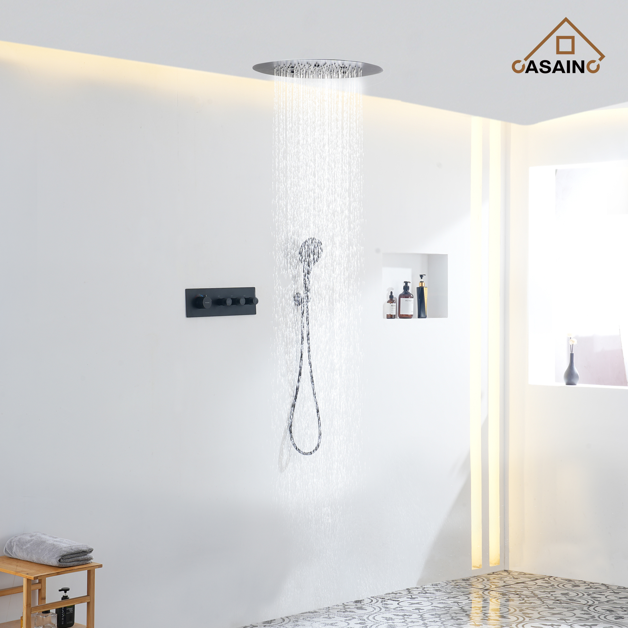 20 Inch Luxury Thermostatic Shower System in Matte Black