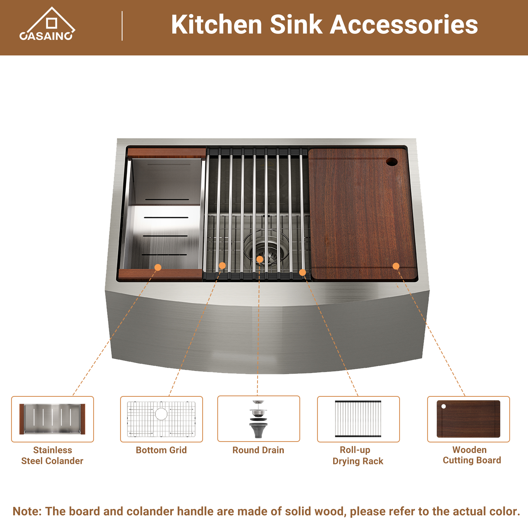 Farmhouse Stainless Steel 30/33/36 inch Single Bowl Kitchen Sink in Brushed