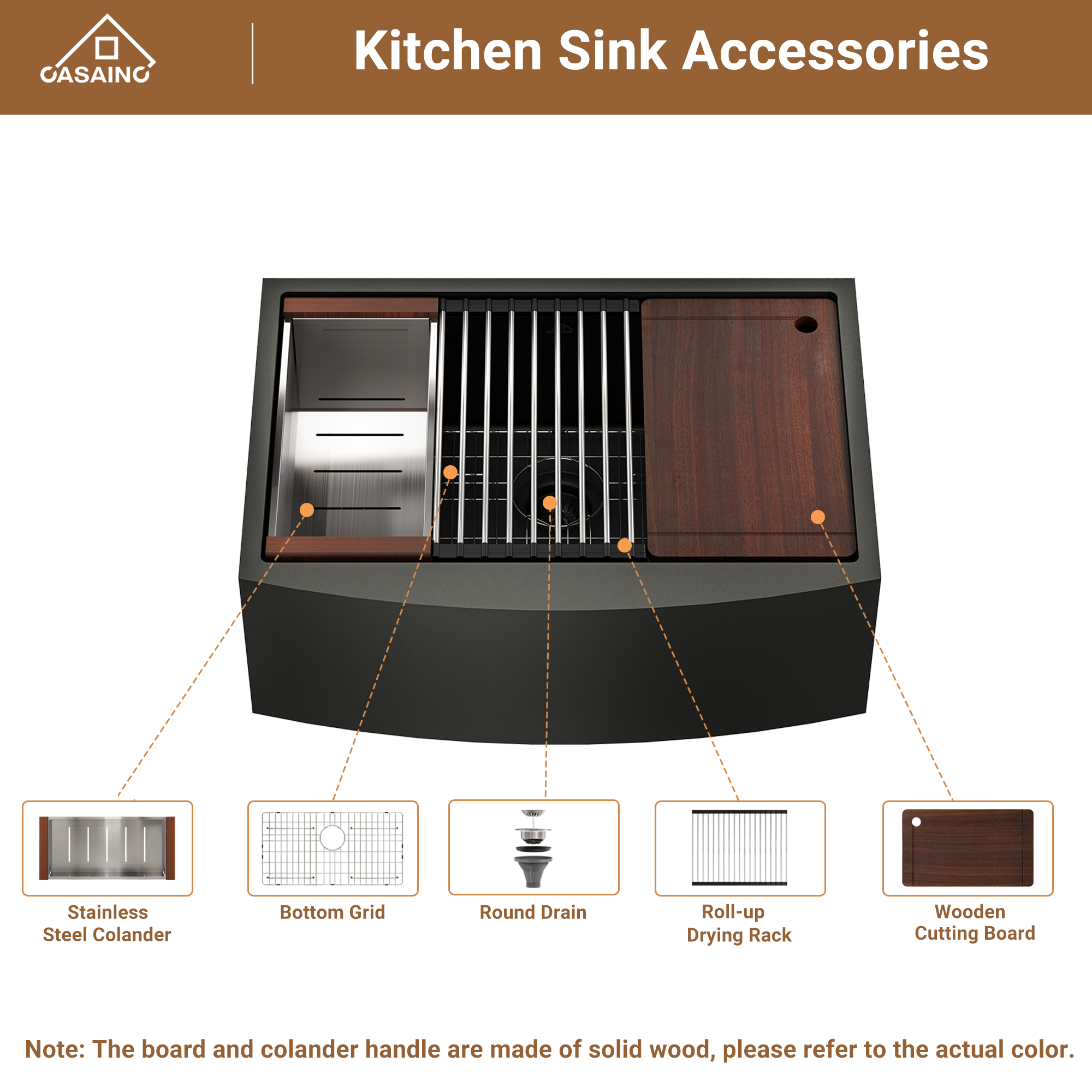 Farmhouse Stainless Steel 30/33/36 inch Single Bowl Kitchen Sink in Nano PVD Gunmetal Black