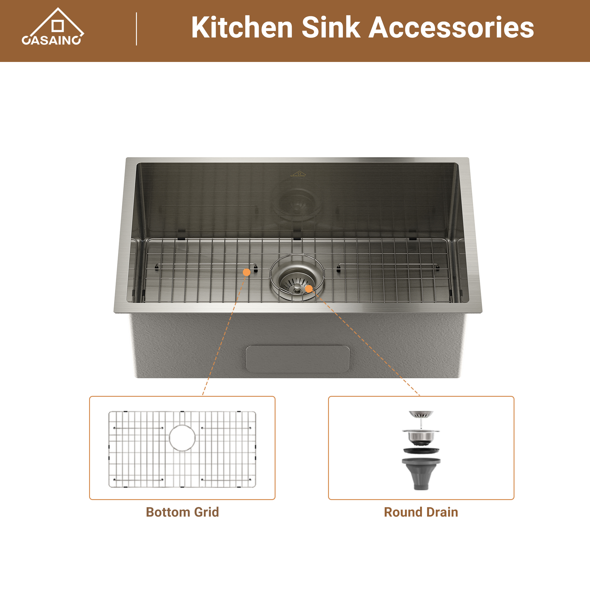 Round stainless steel discount sink with drainer