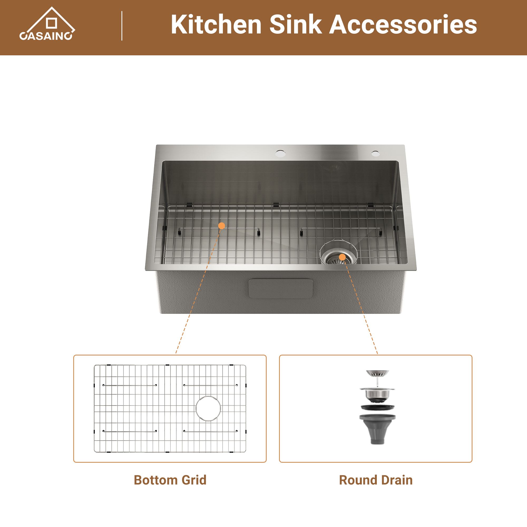 Drop-In Stainless Steel 33-inch 1-Hole Single Bowl Kitchen Sink in Brushed