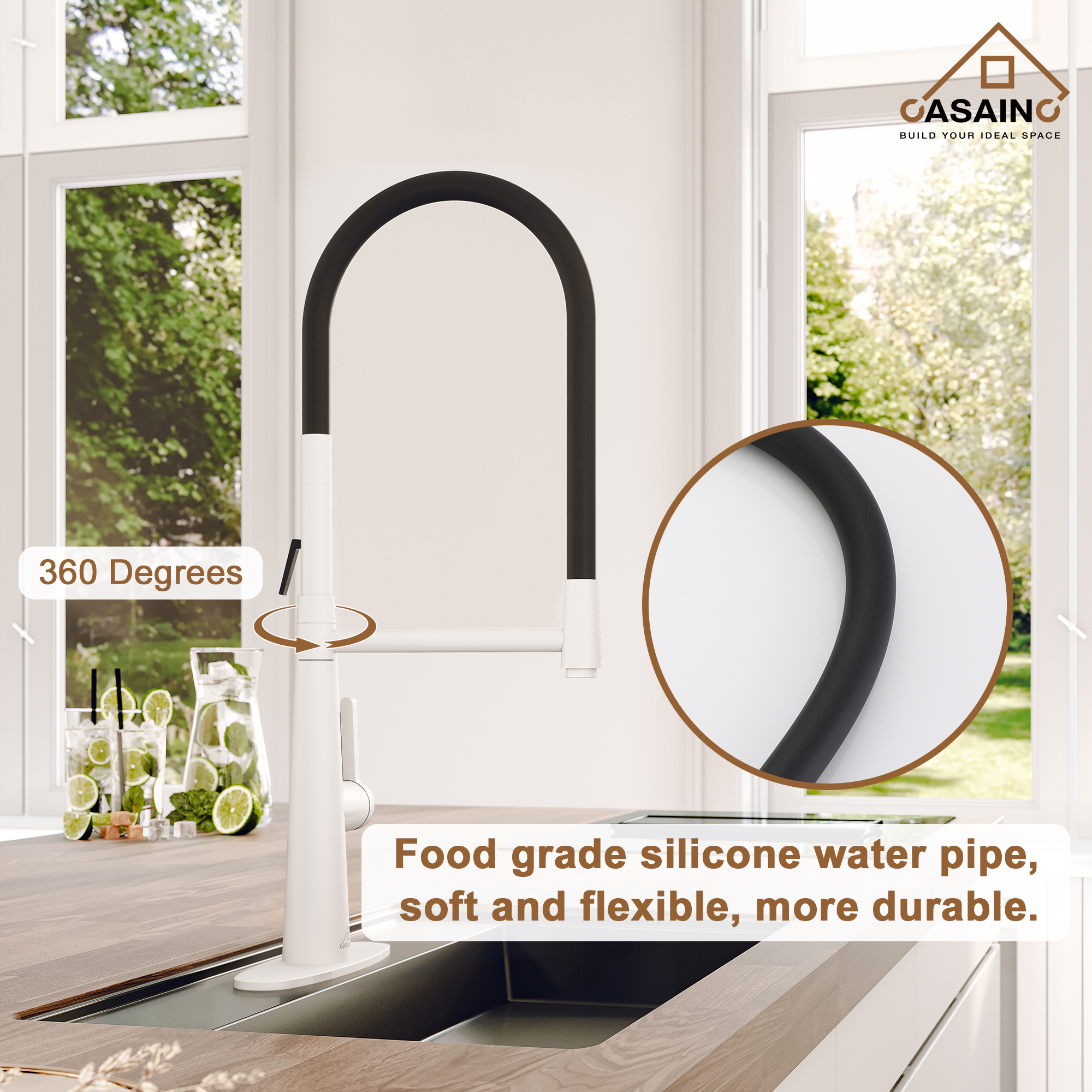 CASAINC 1.8GPM Single-Handle Standard Kitchen Faucet with Fast Mount and Deck Plate, 3 Colors Available