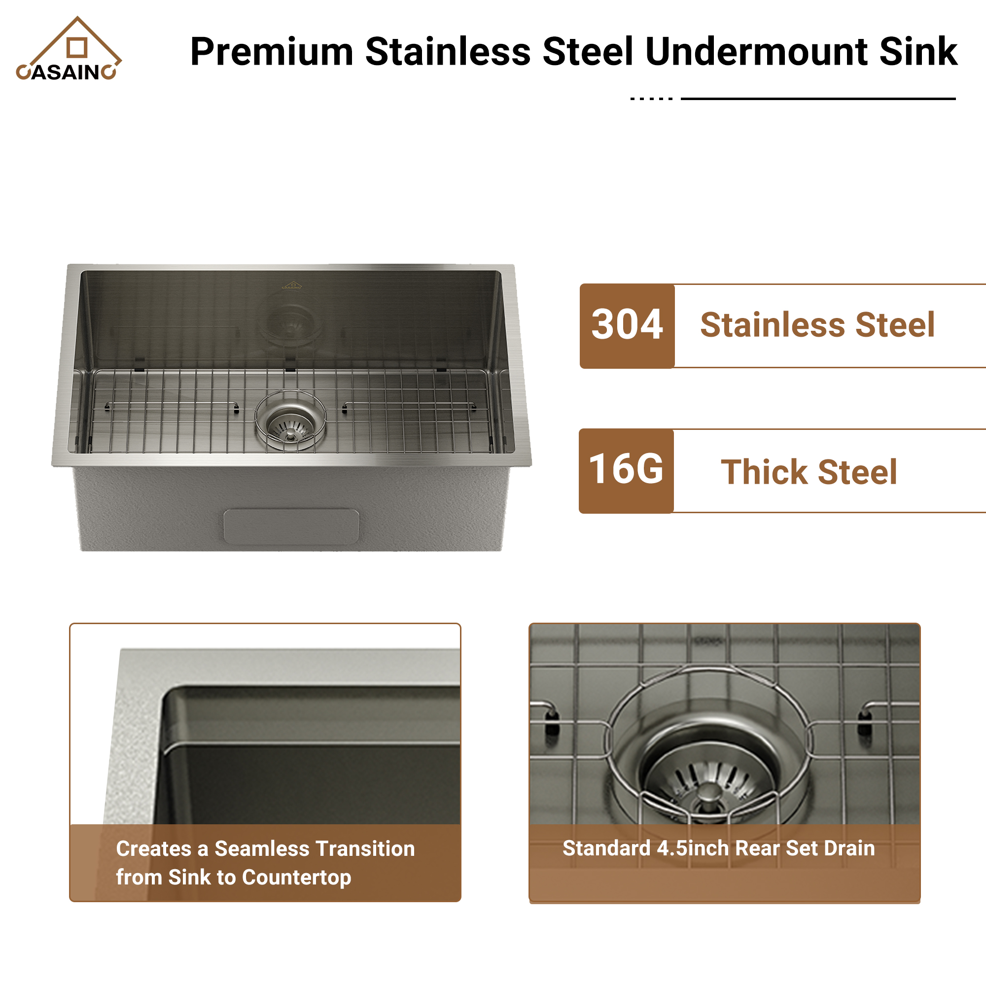 Undermount Stainless Steel 30/32 inch Single Bowl Kitchen Sink in Brushed