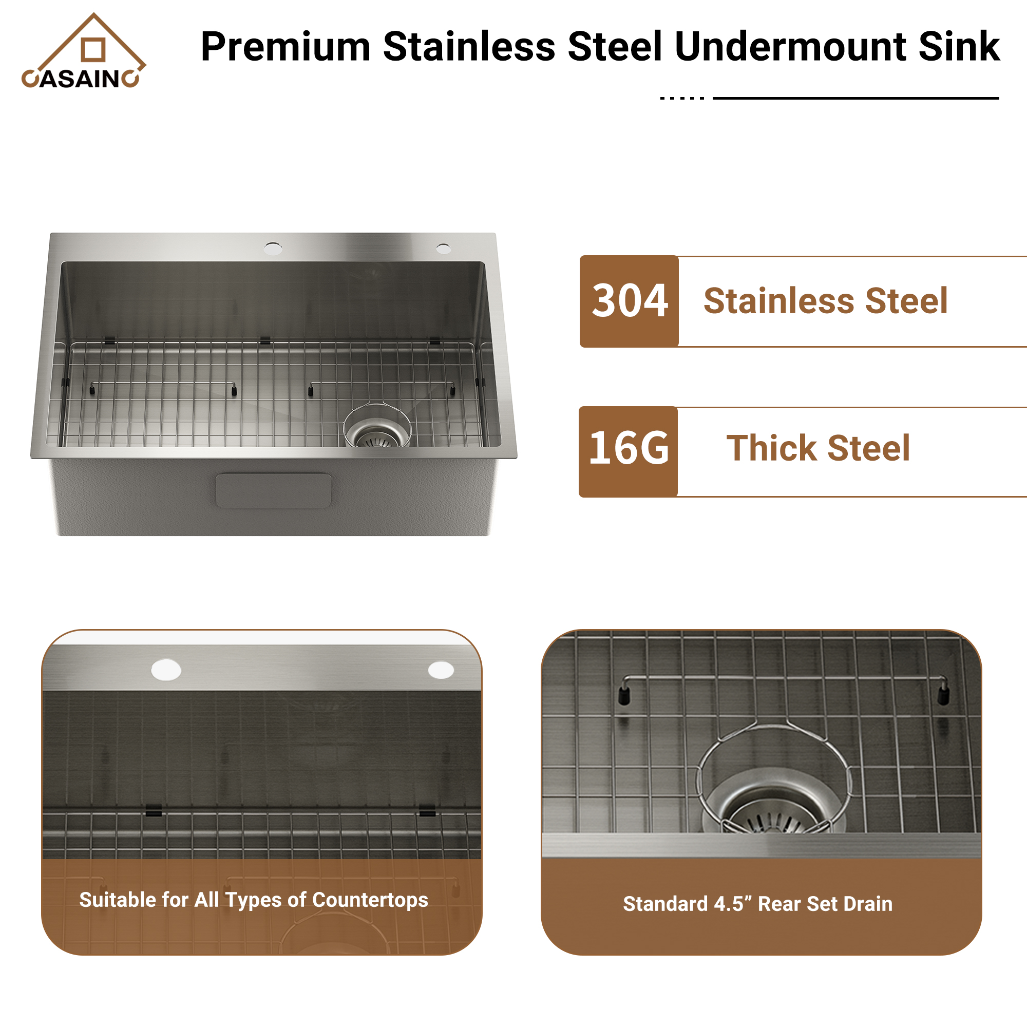 Drop-In Stainless Steel 33-inch 1-Hole Single Bowl Kitchen Sink in Brushed