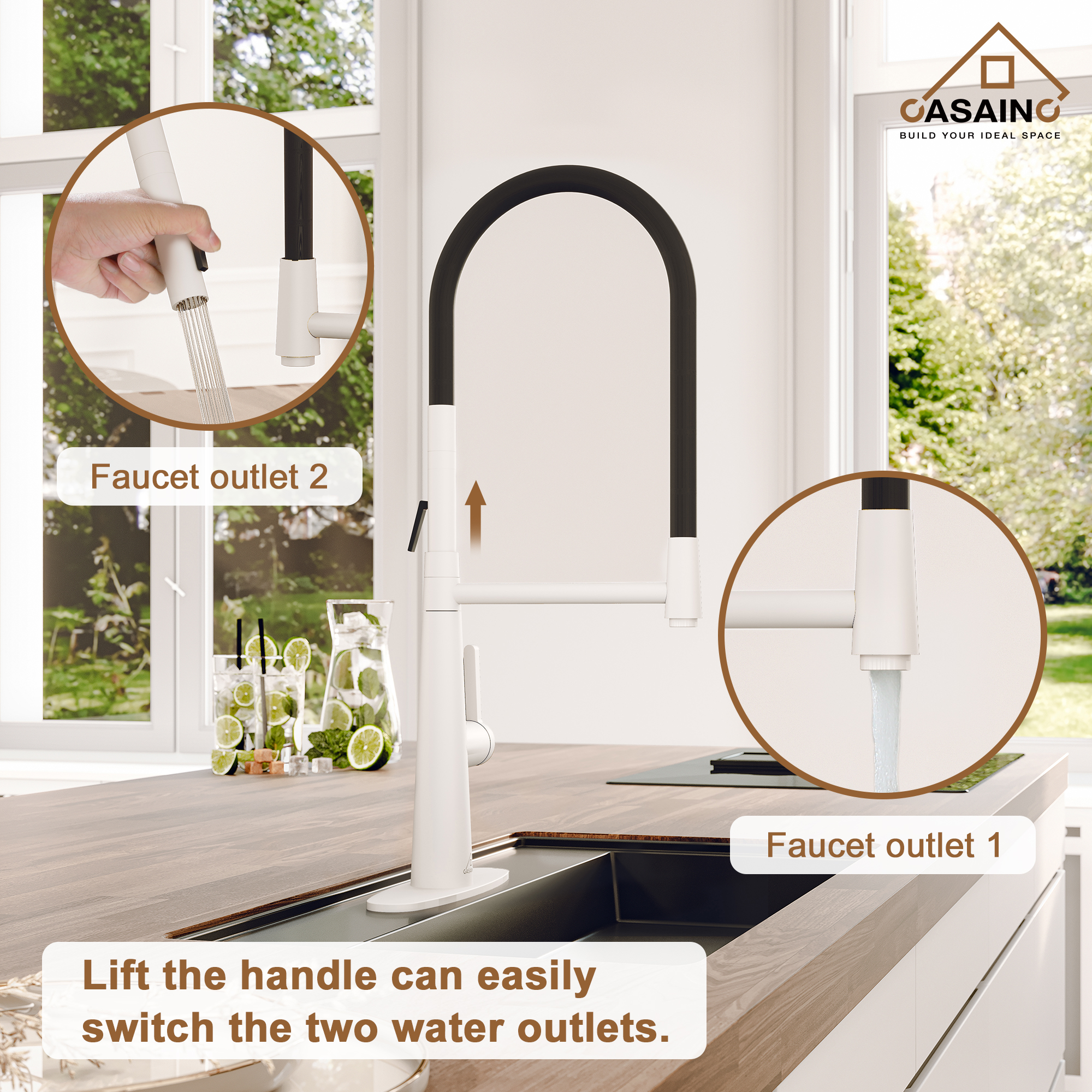 CASAINC 1.8GPM Single-Handle Standard Kitchen Faucet with Fast Mount and Deck Plate, 3 Colors Available