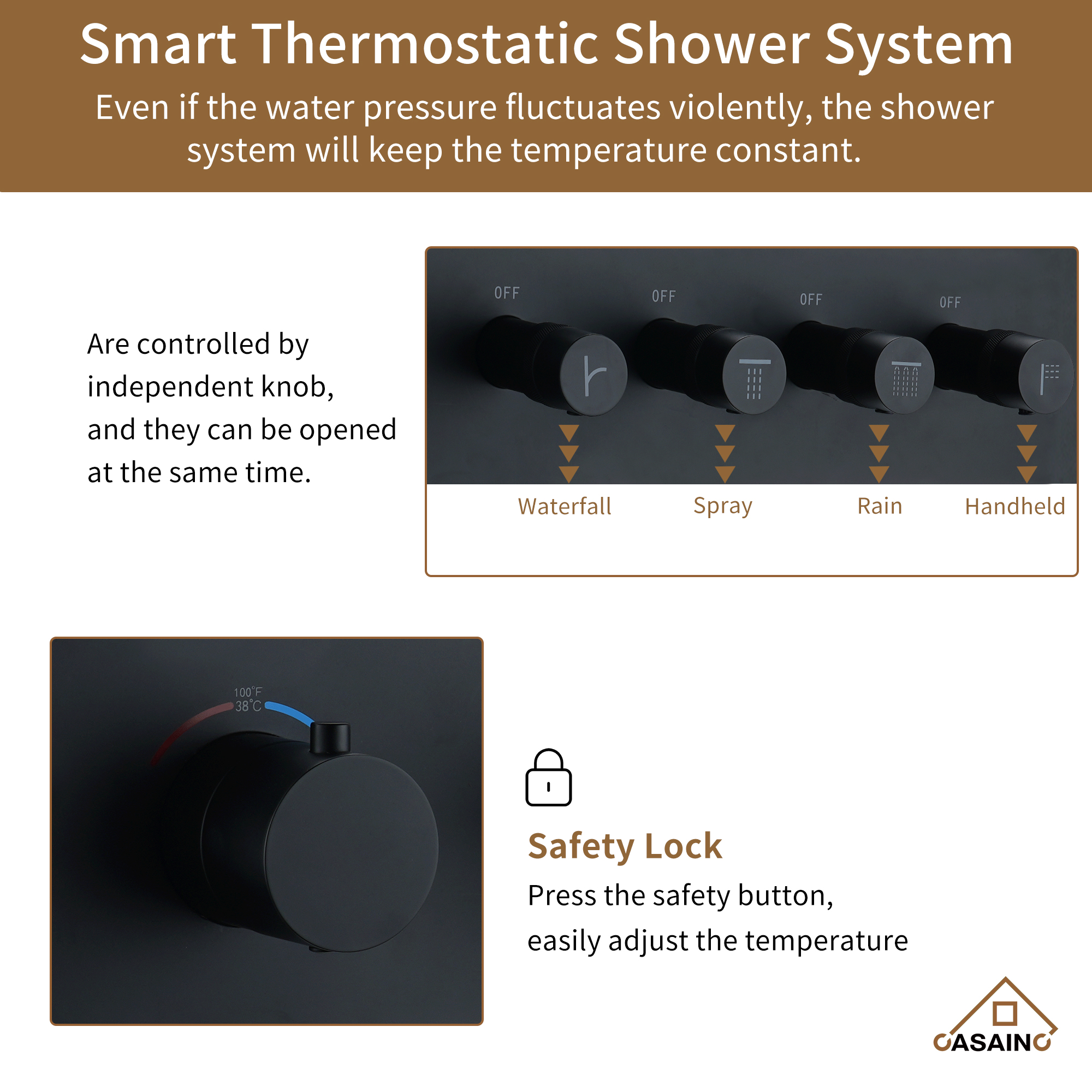 4 Functions 12 Inch Ceiling Mounted Thermostatic Shower System