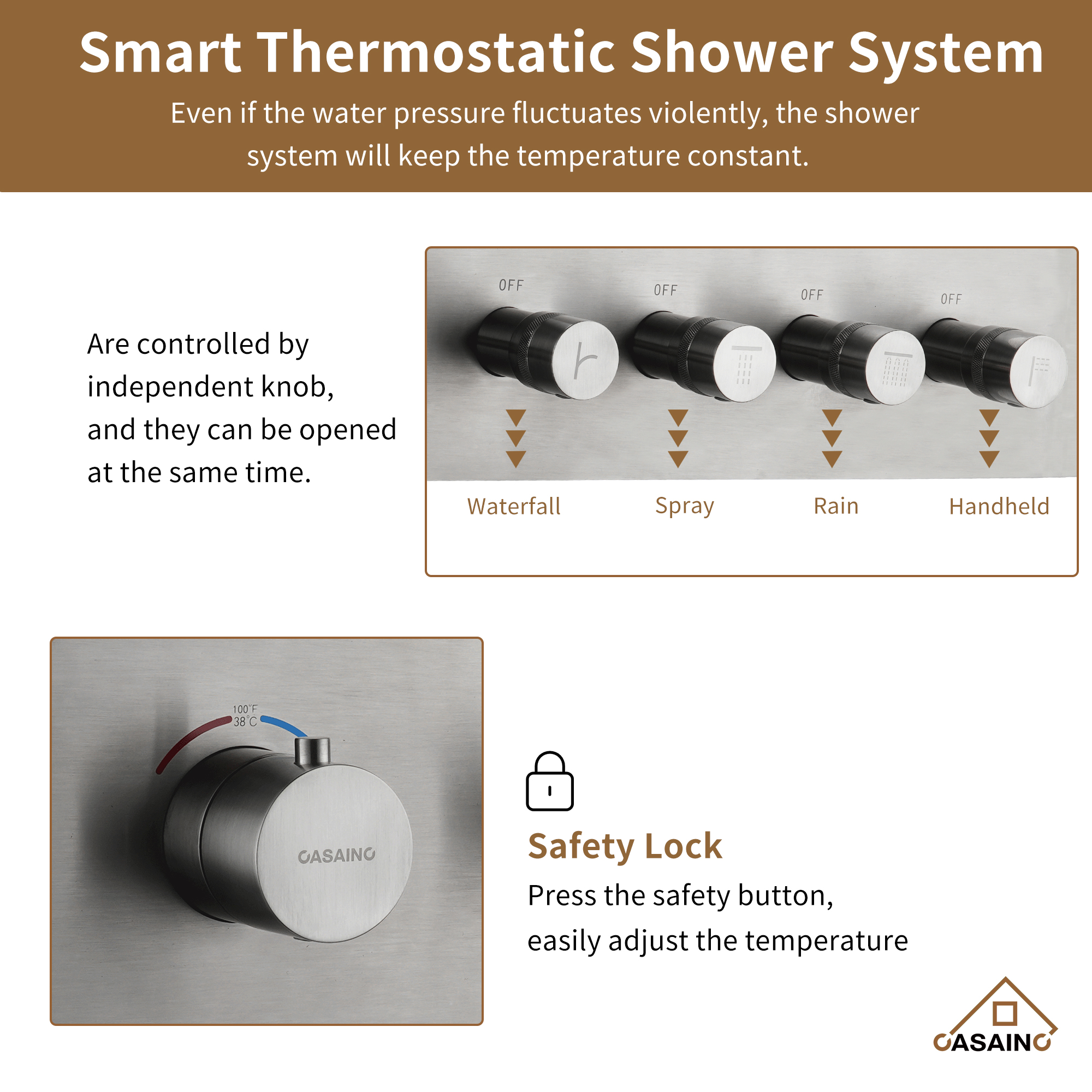 4 Functions 12 Inch Ceiling Mounted Thermostatic Shower System