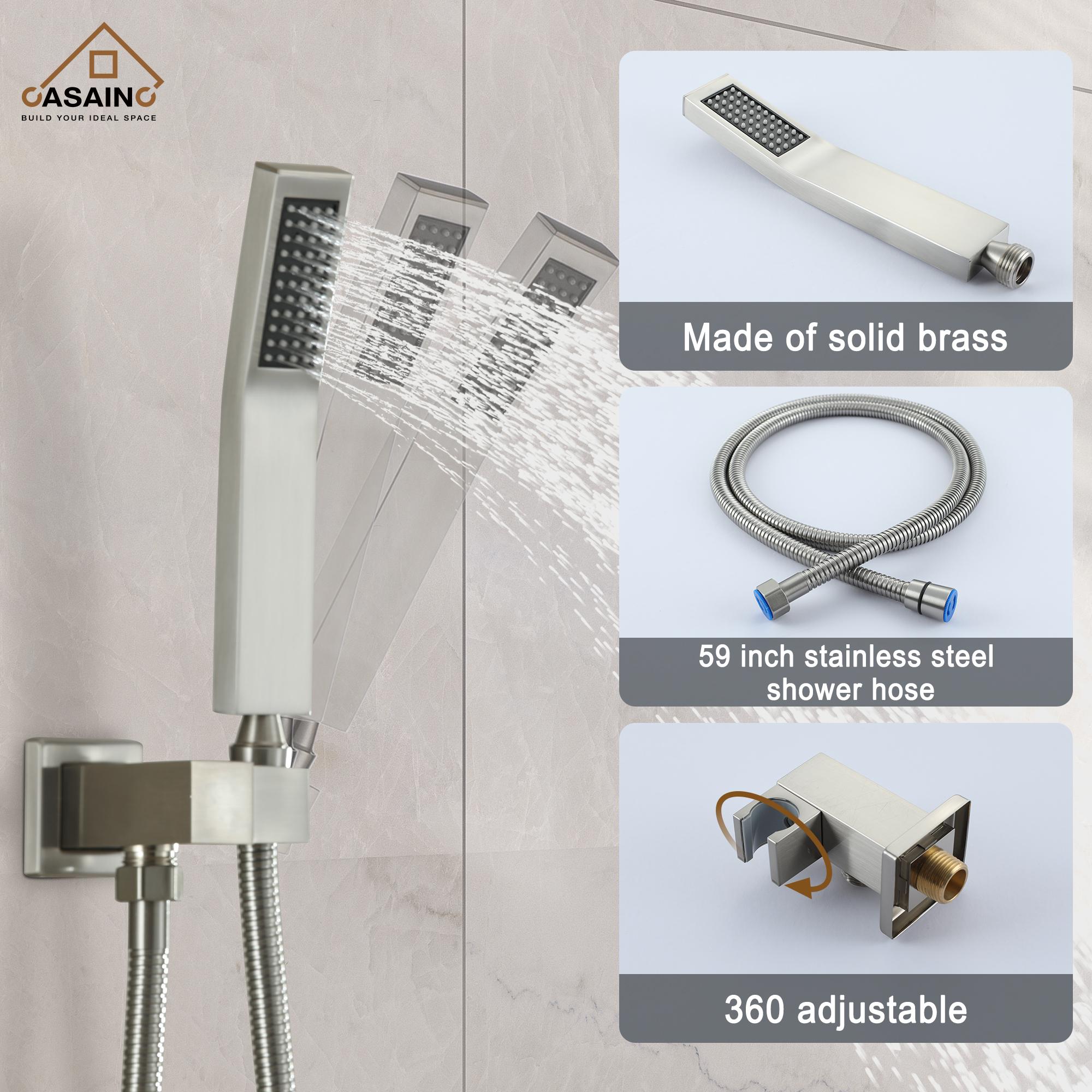 CASAINC 12 inch Wall Mounted Shower System with Bathtub Faucet and Hand Shower