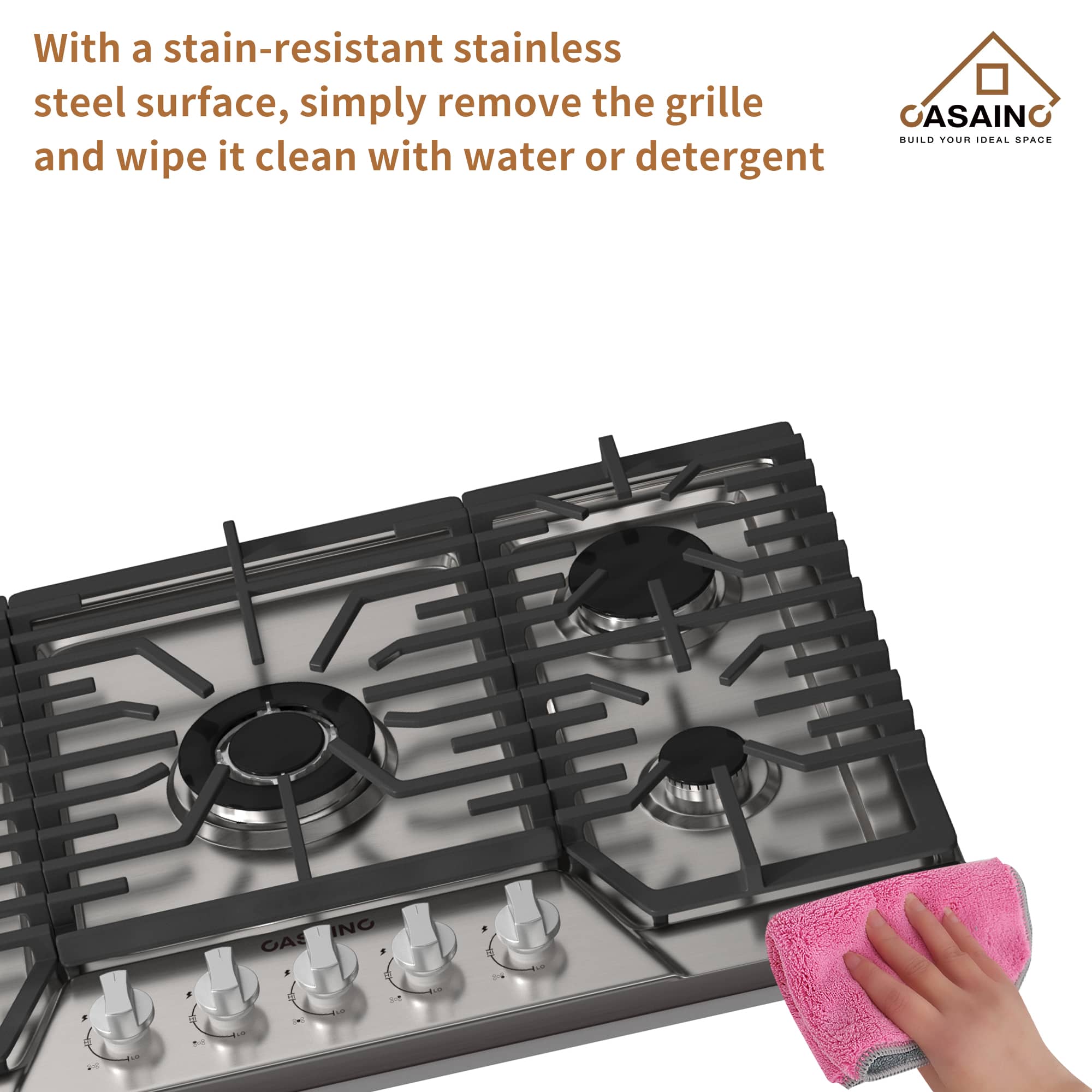 Built-in 30 in. Gas Cooktop in Stainless Steel with 5 Burners including Power Burners and LP Kit, CSA Certified