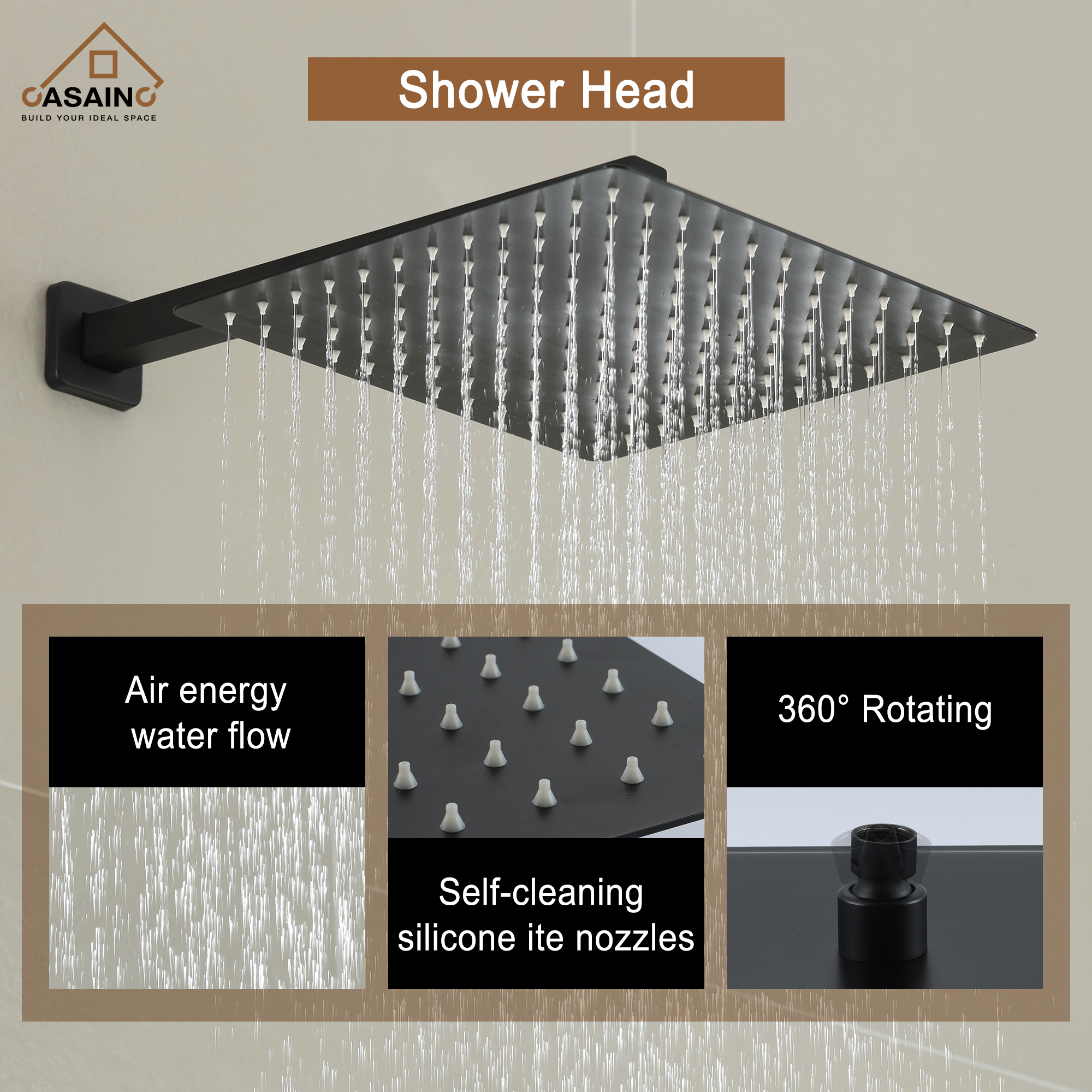 CASAINC 12 inch Wall Mounted Shower System with Bathtub Faucet and Hand Shower