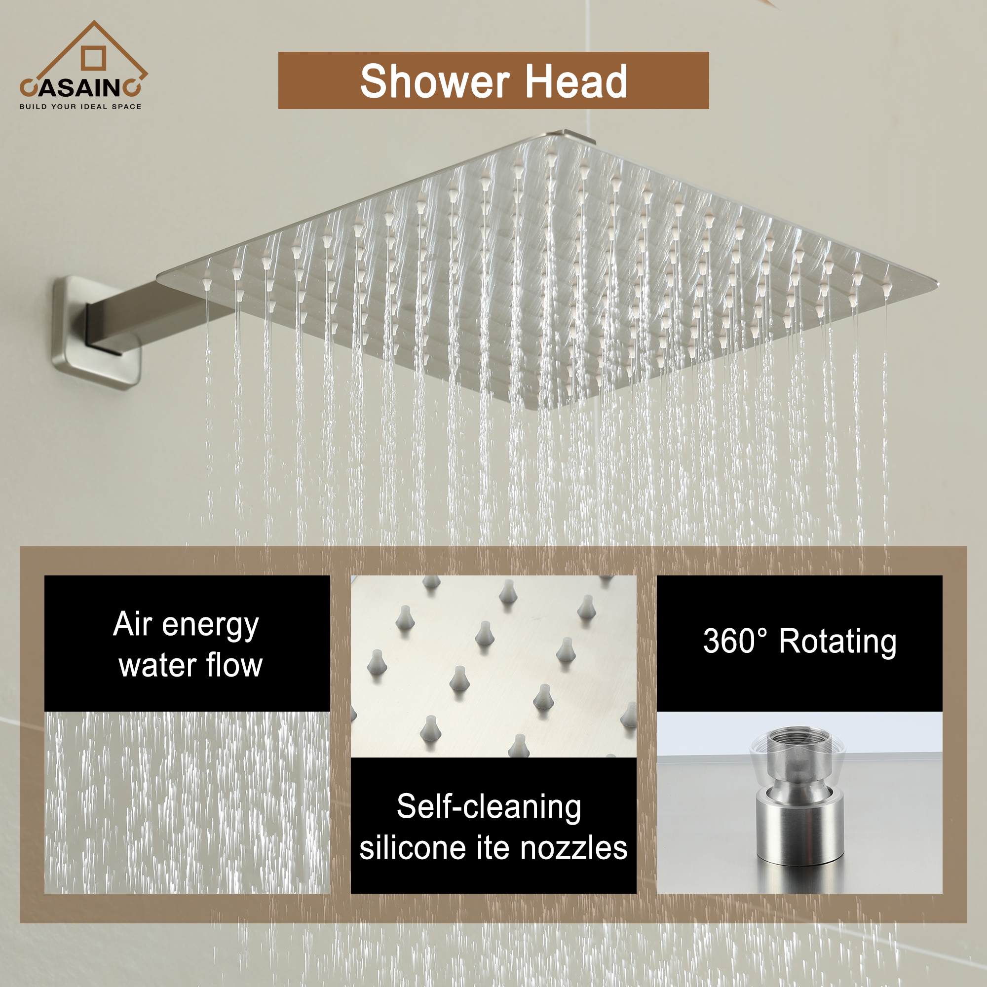 CASAINC 12 inch Wall Mounted Shower System with Bathtub Faucet and Hand Shower